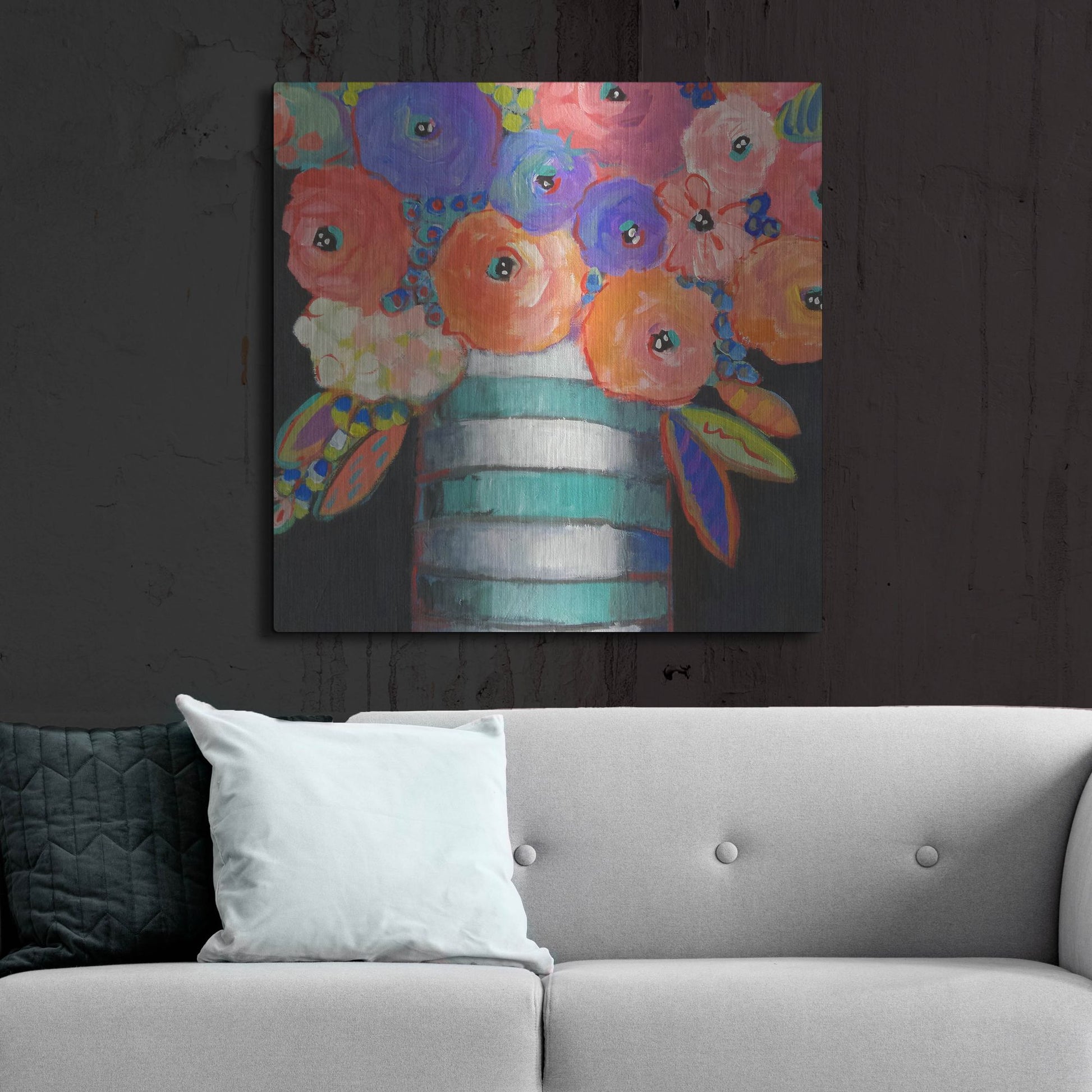 Luxe Metal Art 'Orange, Purple, and Stripes' by Holly Wojhan, Metal Wall Art,36x36