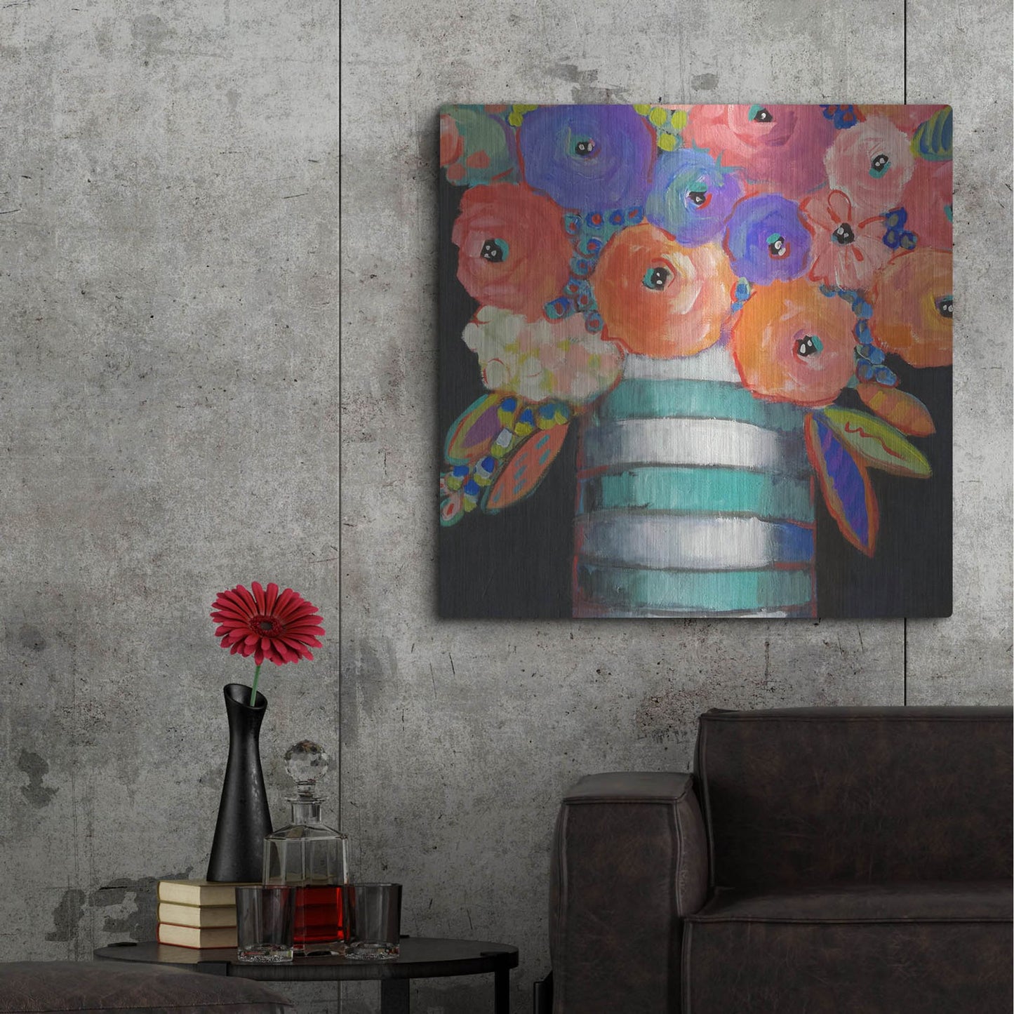 Luxe Metal Art 'Orange, Purple, and Stripes' by Holly Wojhan, Metal Wall Art,36x36