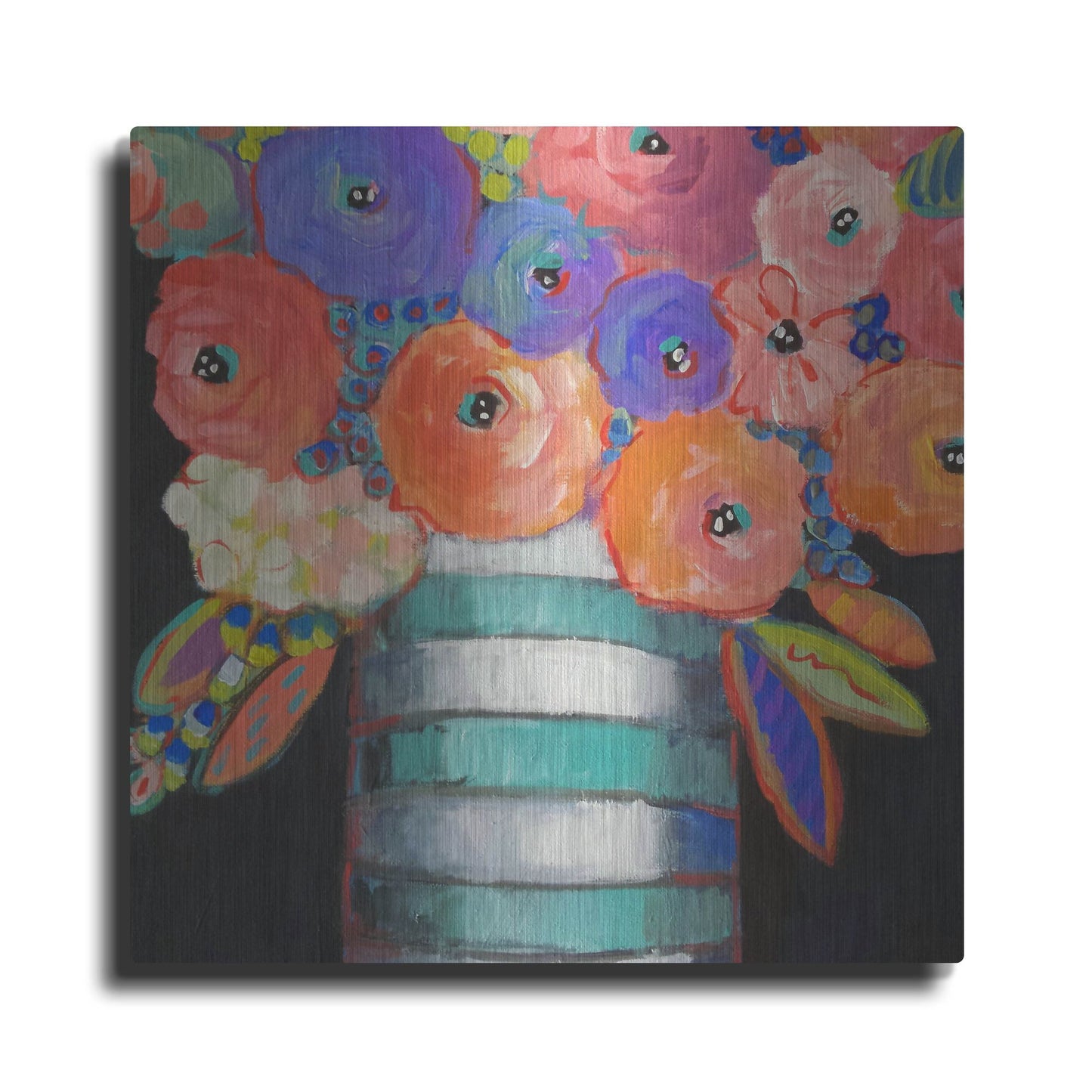 Luxe Metal Art 'Orange, Purple, and Stripes' by Holly Wojhan, Metal Wall Art