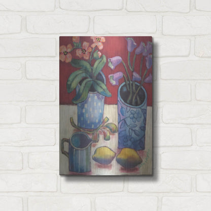 Luxe Metal Art 'Des fleurs et citrons' by Holly Wojhan, Metal Wall Art,12x16