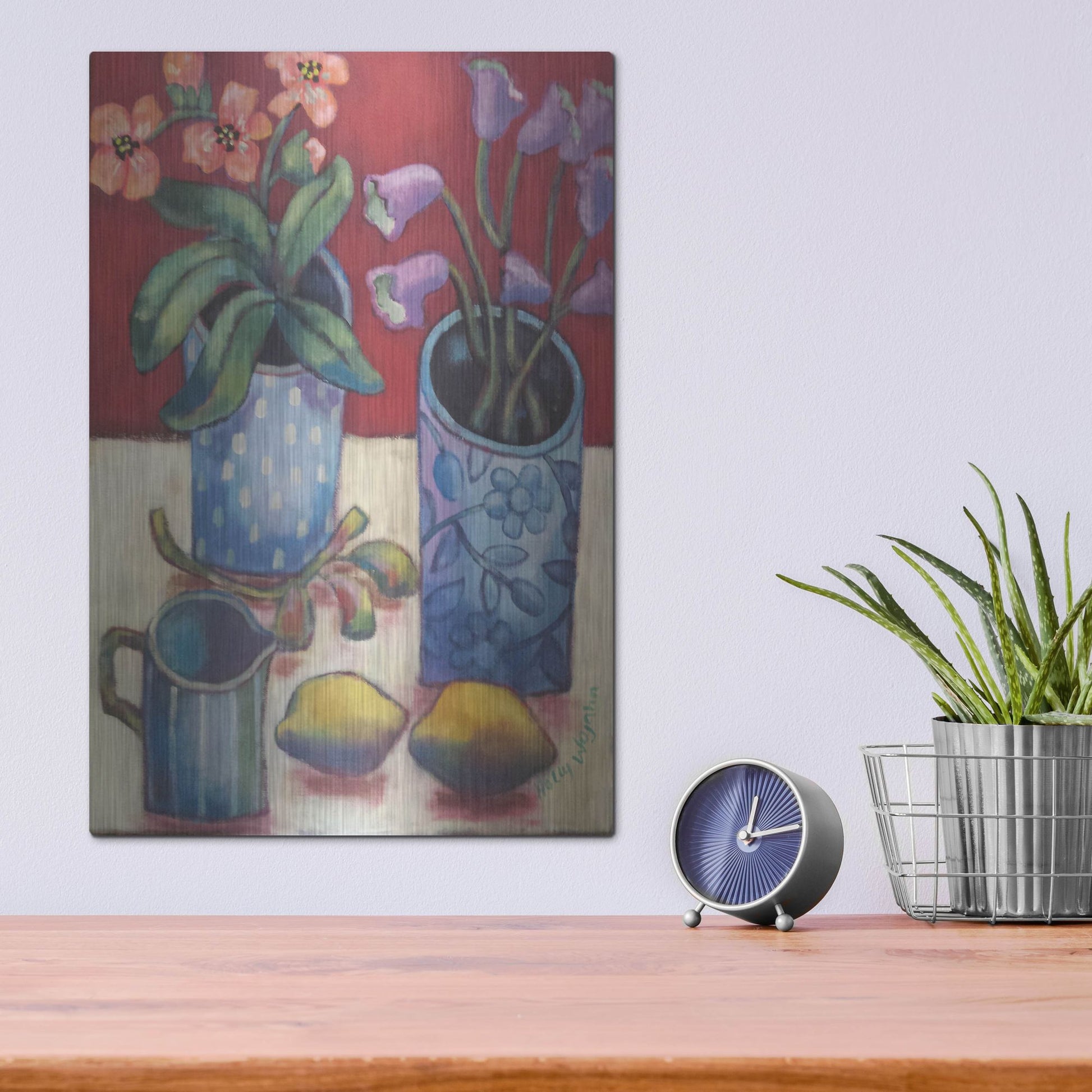 Luxe Metal Art 'Des fleurs et citrons' by Holly Wojhan, Metal Wall Art,12x16