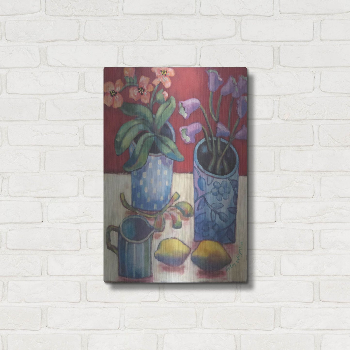 Luxe Metal Art 'Des fleurs et citrons' by Holly Wojhan, Metal Wall Art,16x24