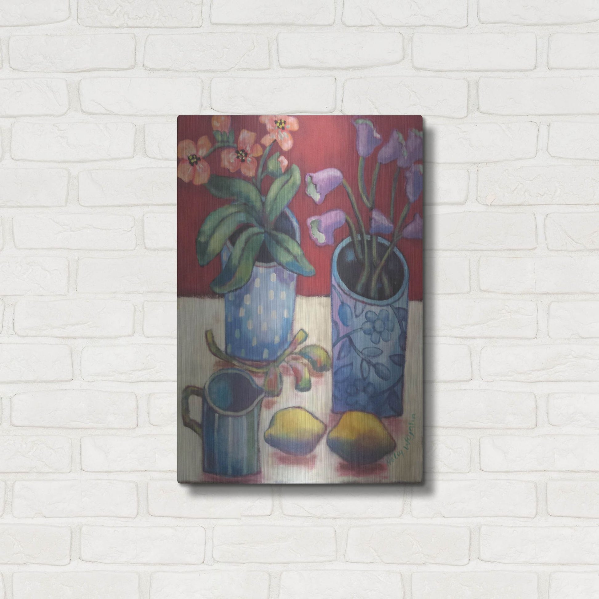 Luxe Metal Art 'Des fleurs et citrons' by Holly Wojhan, Metal Wall Art,16x24