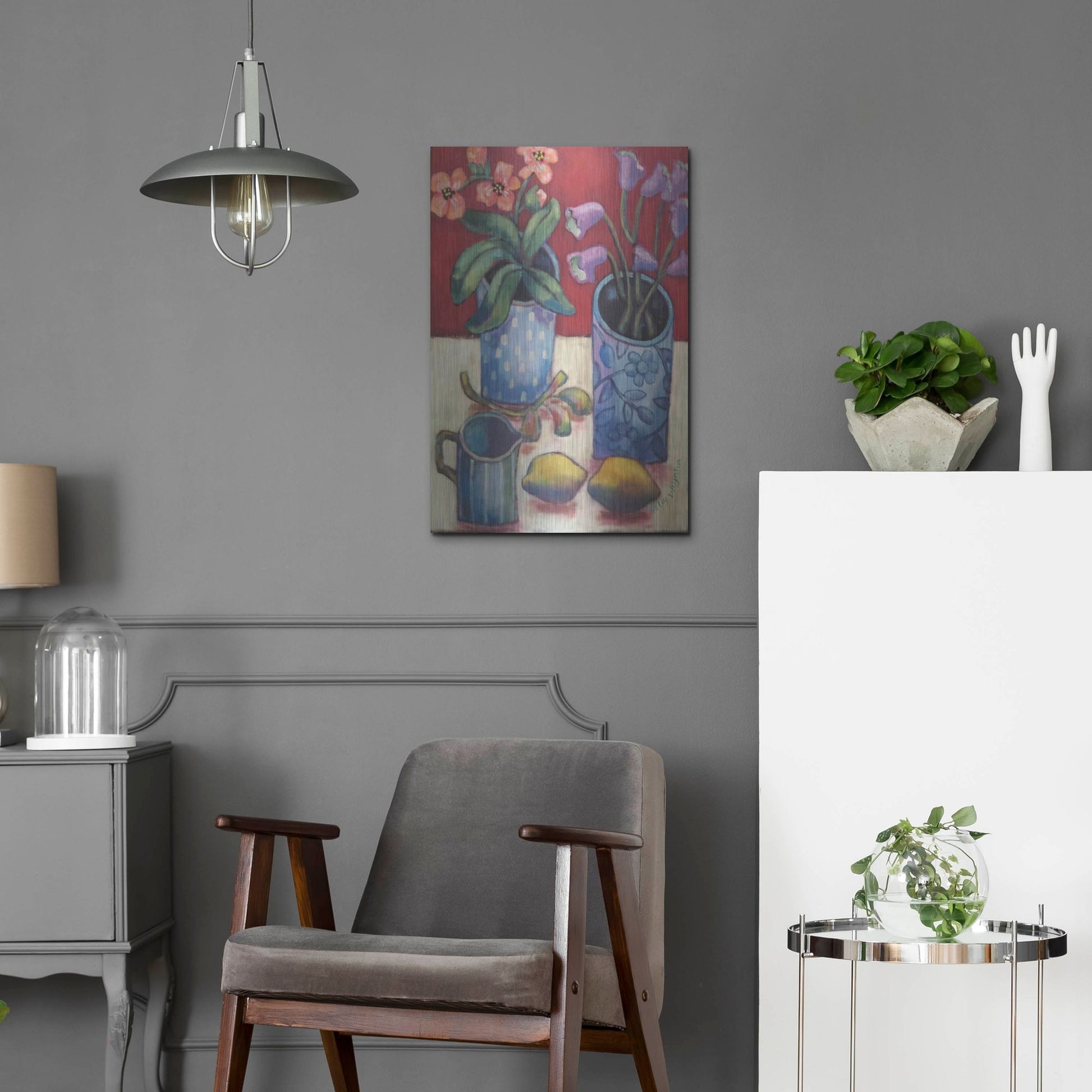 Luxe Metal Art 'Des fleurs et citrons' by Holly Wojhan, Metal Wall Art,16x24