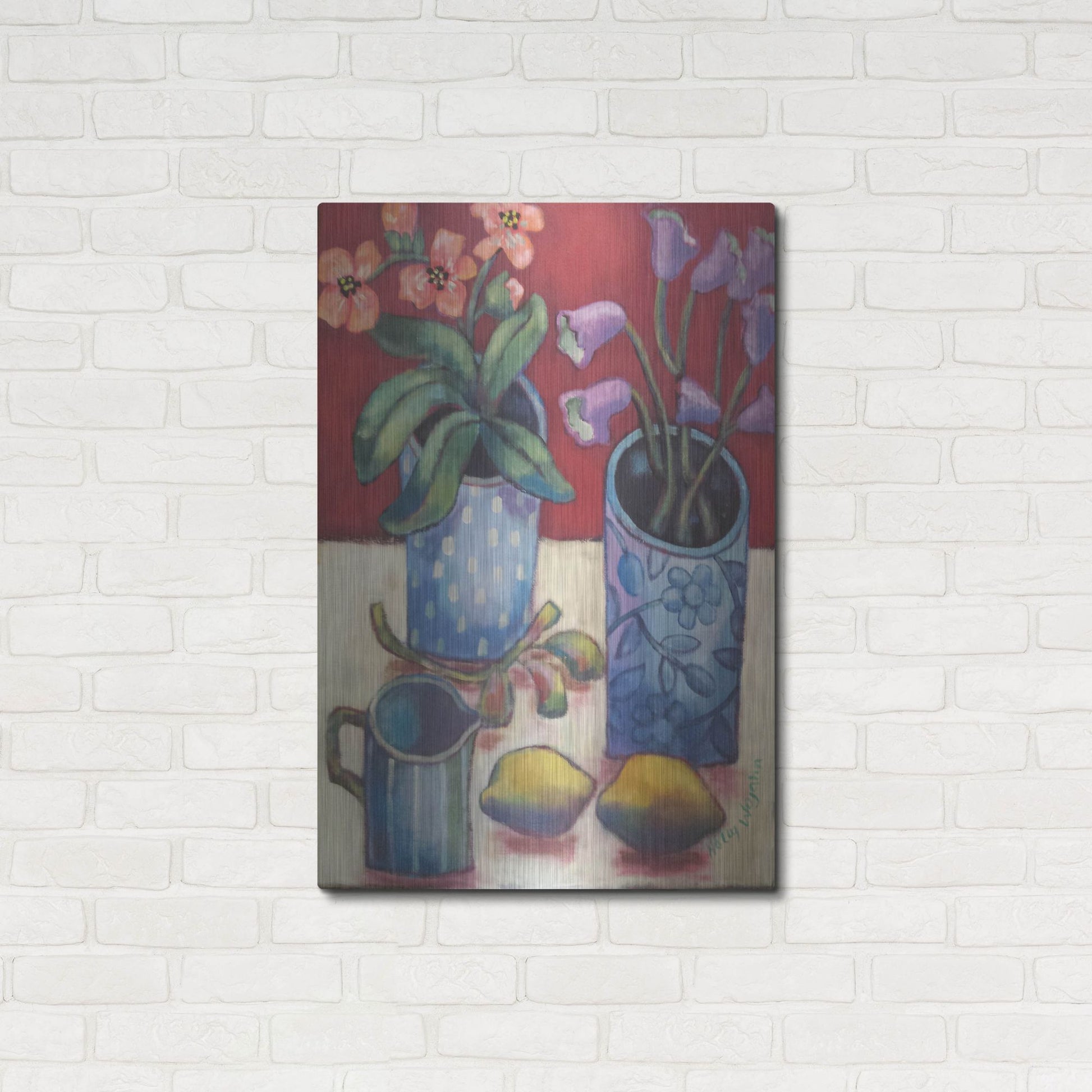 Luxe Metal Art 'Des fleurs et citrons' by Holly Wojhan, Metal Wall Art,24x36