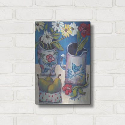 Luxe Metal Art 'Des fleurs et poires' by Holly Wojhan, Metal Wall Art,12x16