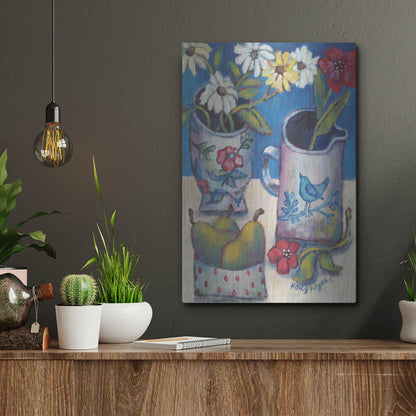 Luxe Metal Art 'Des fleurs et poires' by Holly Wojhan, Metal Wall Art,12x16