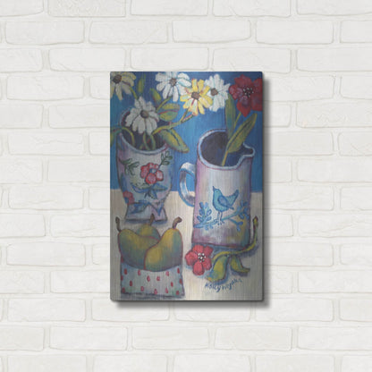 Luxe Metal Art 'Des fleurs et poires' by Holly Wojhan, Metal Wall Art,16x24