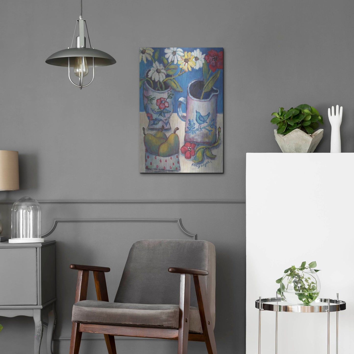 Luxe Metal Art 'Des fleurs et poires' by Holly Wojhan, Metal Wall Art,16x24