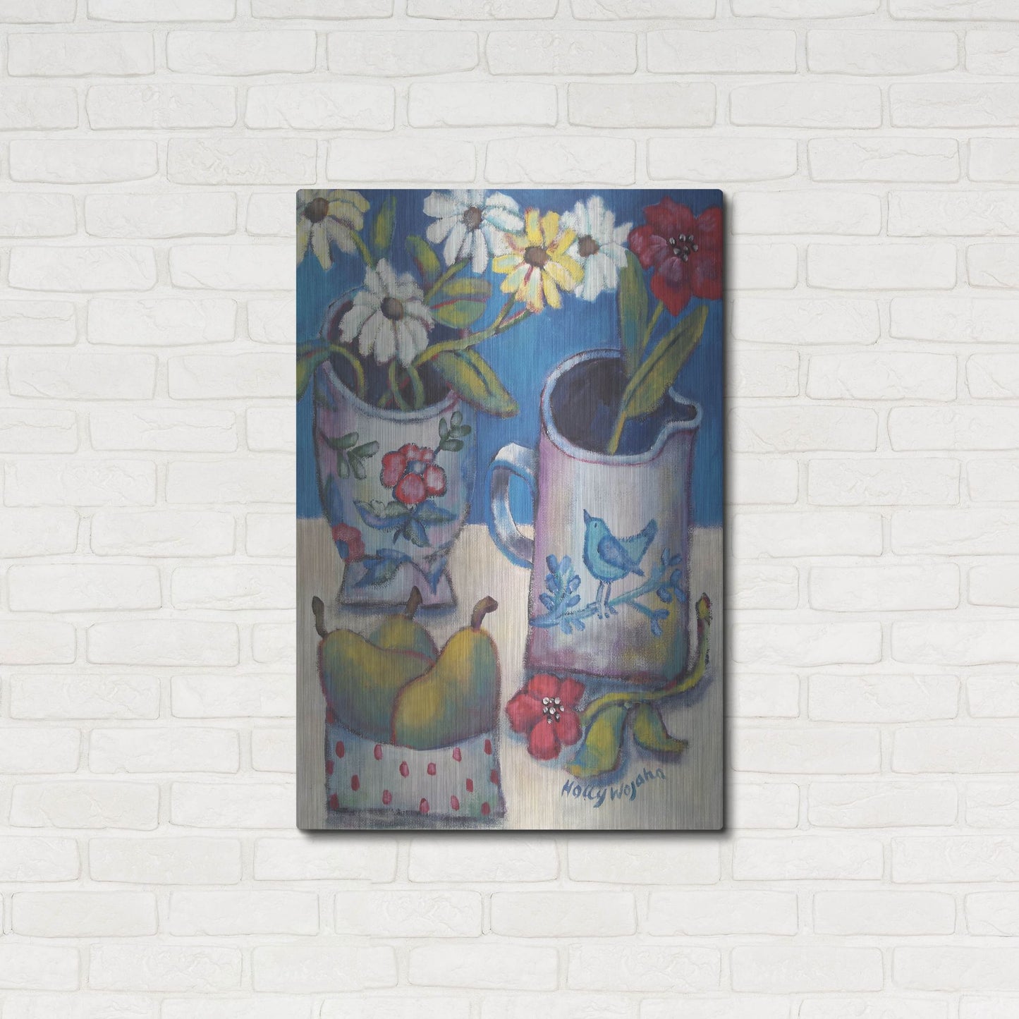 Luxe Metal Art 'Des fleurs et poires' by Holly Wojhan, Metal Wall Art,24x36