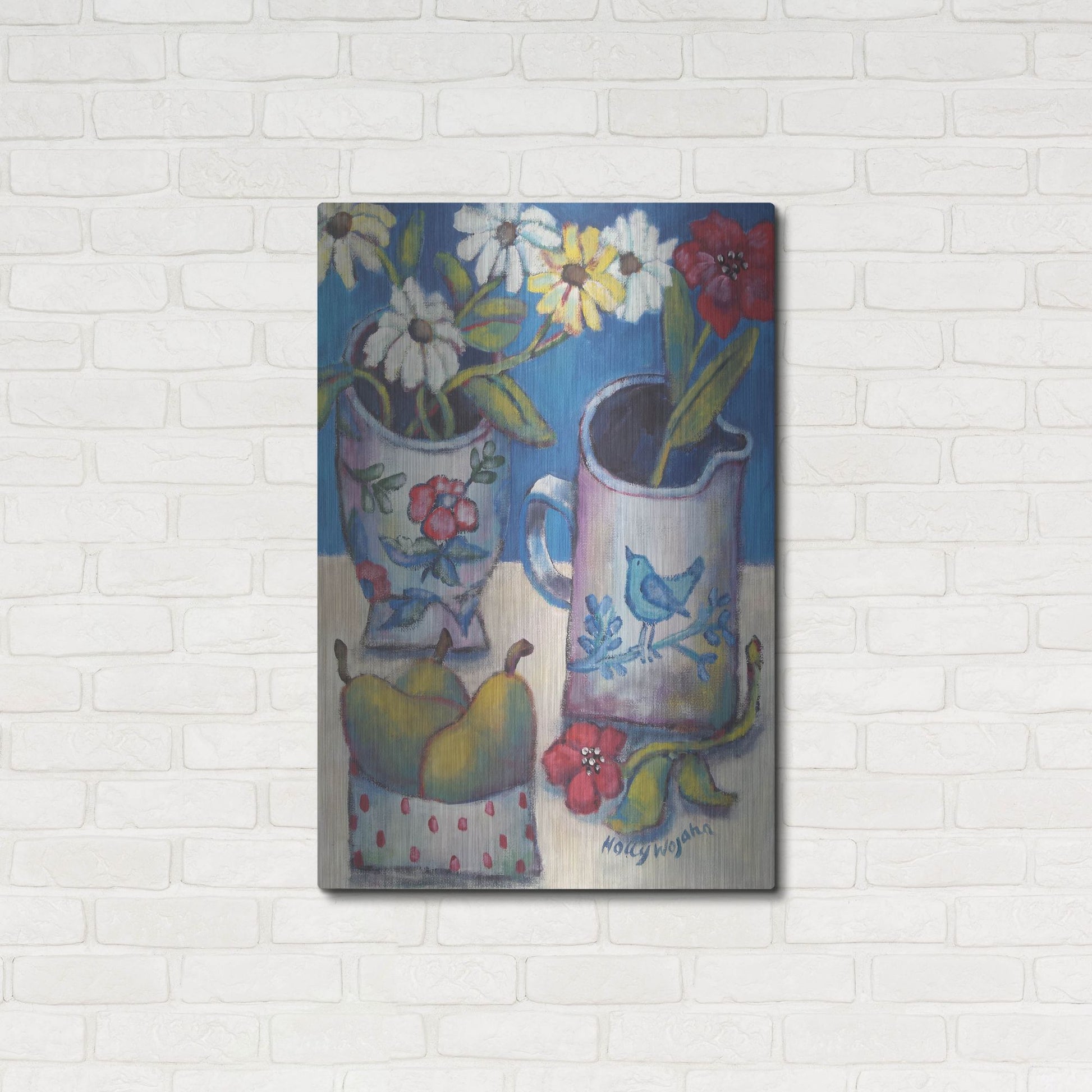 Luxe Metal Art 'Des fleurs et poires' by Holly Wojhan, Metal Wall Art,24x36