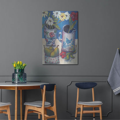 Luxe Metal Art 'Des fleurs et poires' by Holly Wojhan, Metal Wall Art,24x36