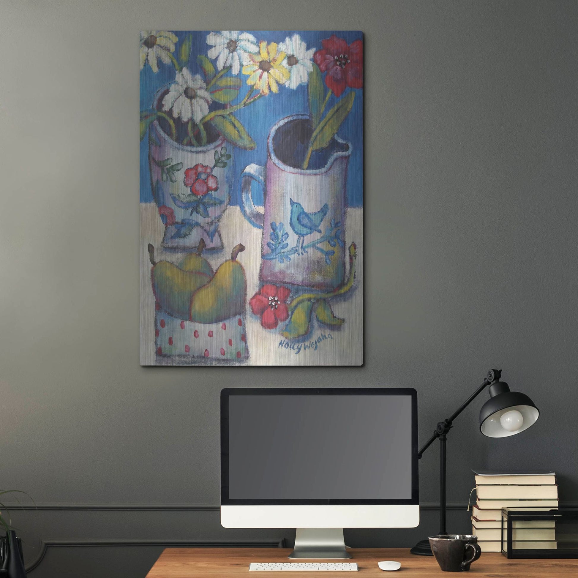 Luxe Metal Art 'Des fleurs et poires' by Holly Wojhan, Metal Wall Art,24x36