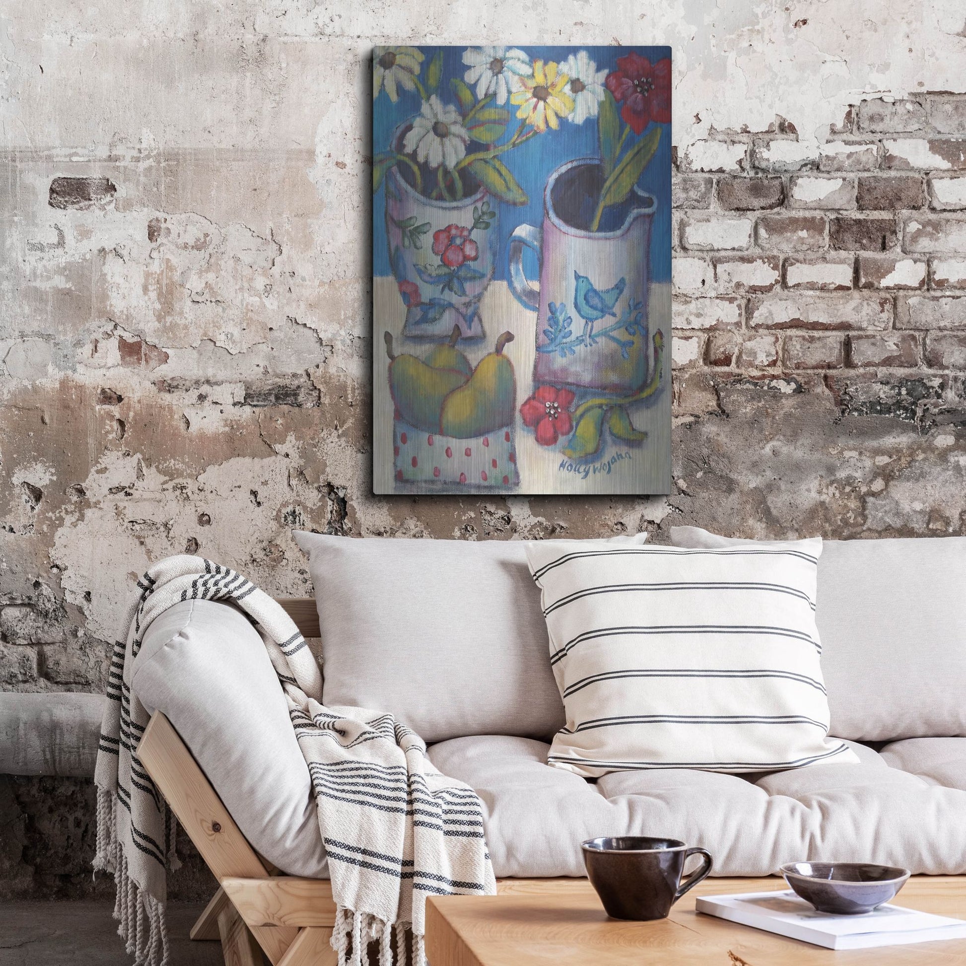 Luxe Metal Art 'Des fleurs et poires' by Holly Wojhan, Metal Wall Art,24x36