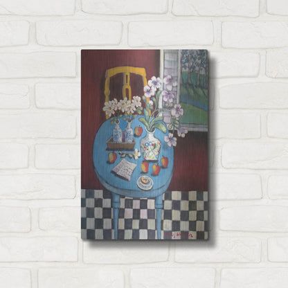 Luxe Metal Art 'La table en bleu' by Holly Wojhan, Metal Wall Art,12x16