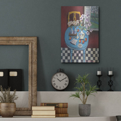 Luxe Metal Art 'La table en bleu' by Holly Wojhan, Metal Wall Art,12x16