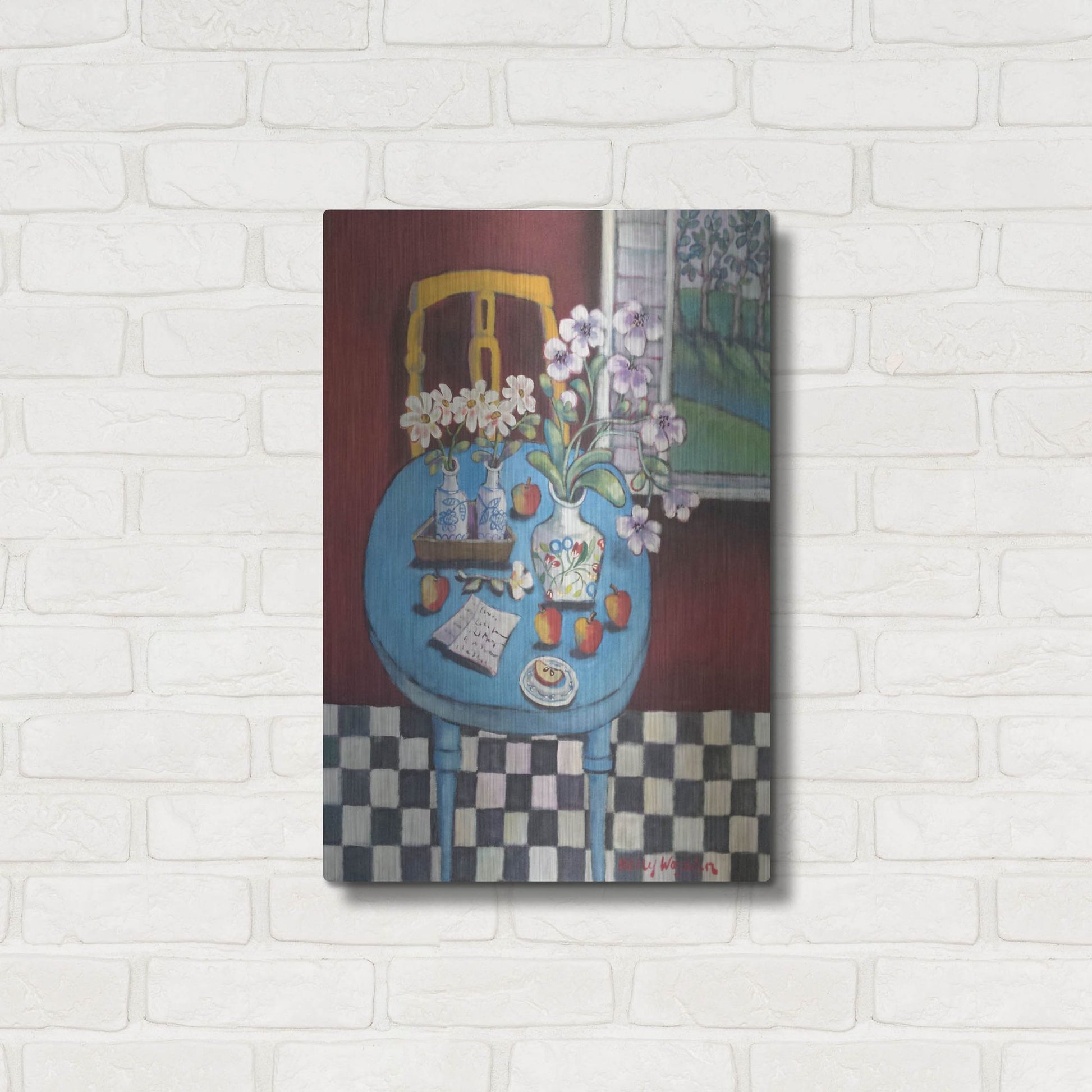 Luxe Metal Art 'La table en bleu' by Holly Wojhan, Metal Wall Art,16x24