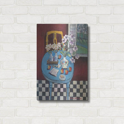 Luxe Metal Art 'La table en bleu' by Holly Wojhan, Metal Wall Art,16x24