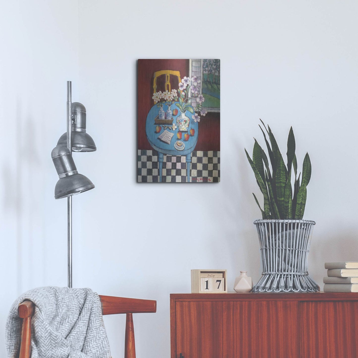 Luxe Metal Art 'La table en bleu' by Holly Wojhan, Metal Wall Art,16x24