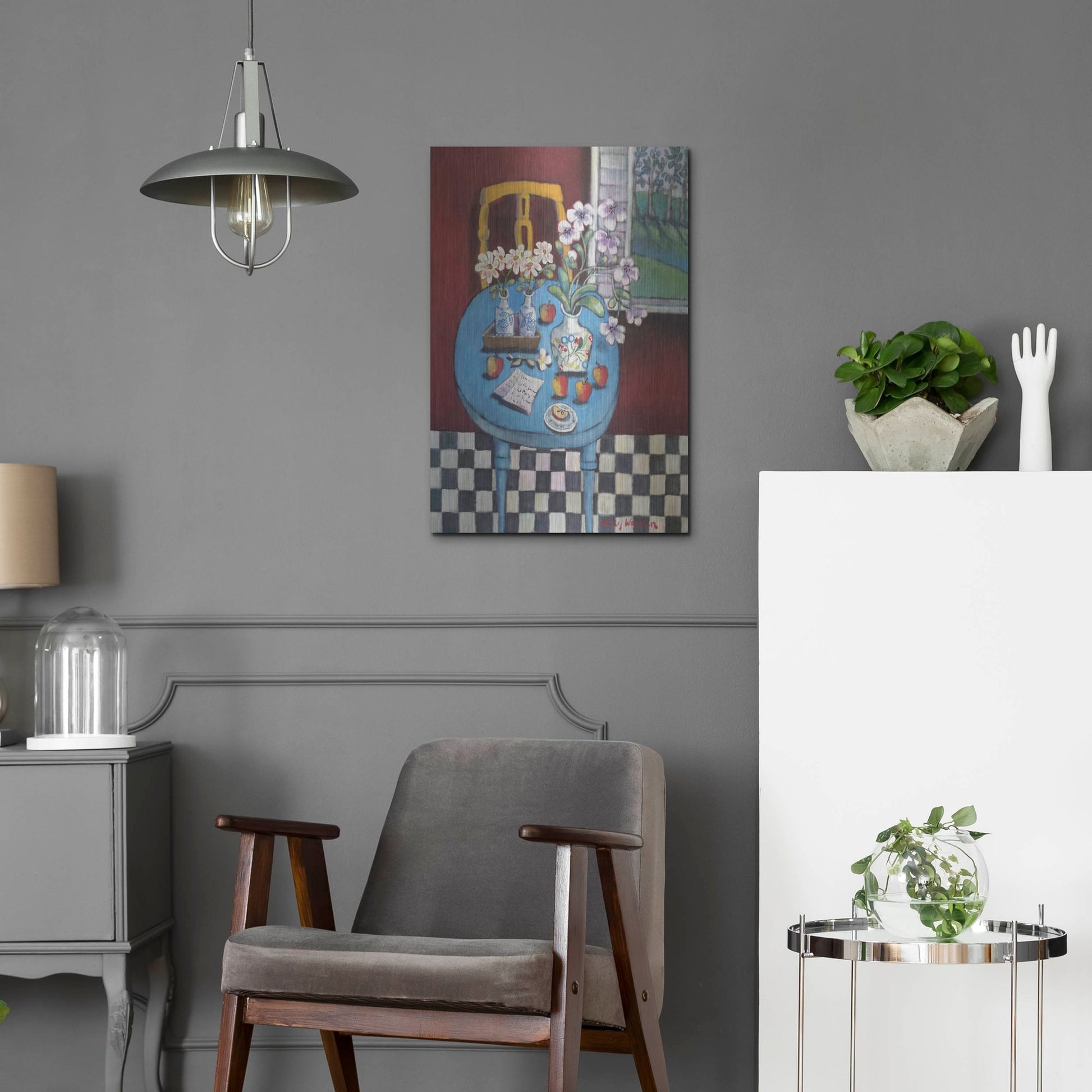 Luxe Metal Art 'La table en bleu' by Holly Wojhan, Metal Wall Art,16x24