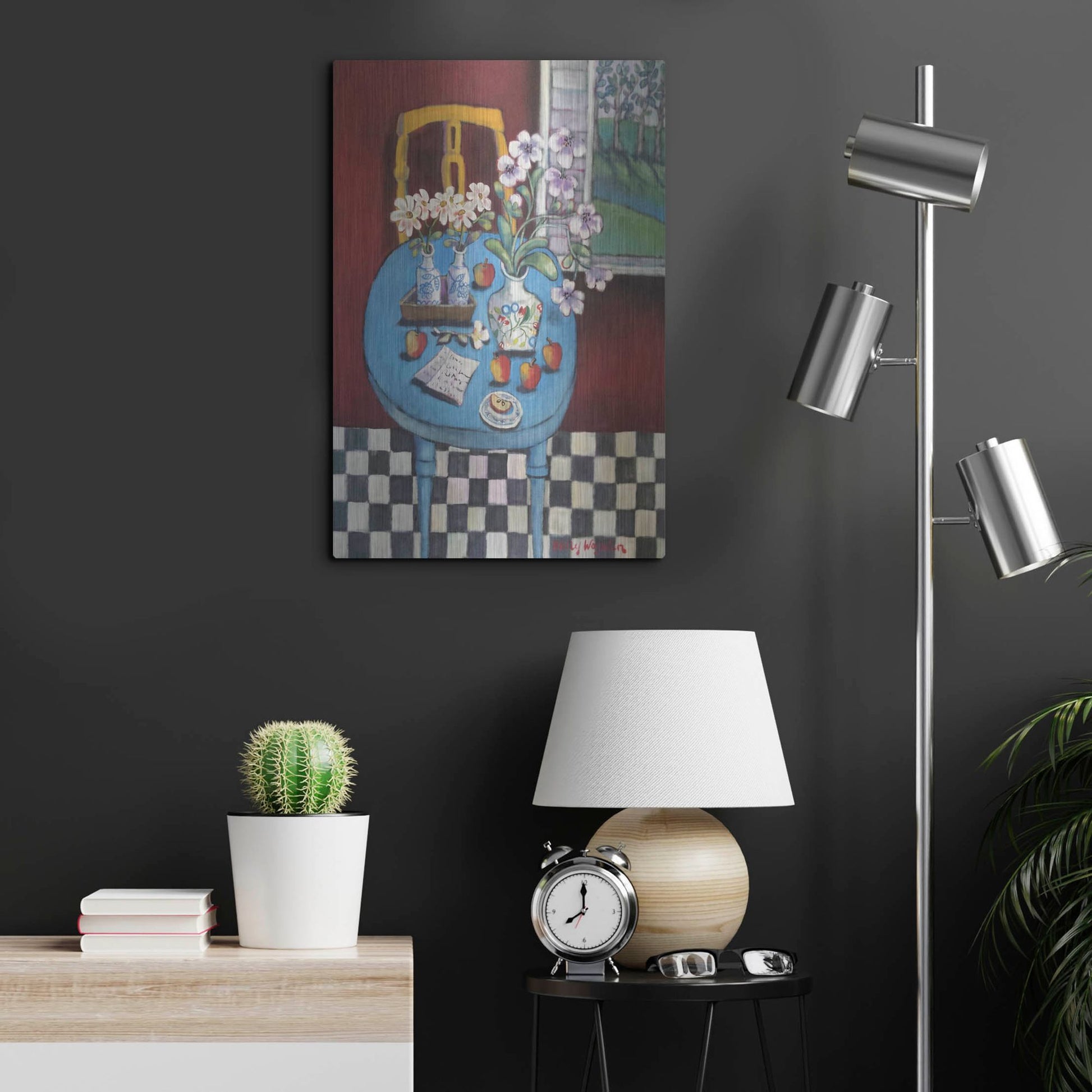 Luxe Metal Art 'La table en bleu' by Holly Wojhan, Metal Wall Art,16x24