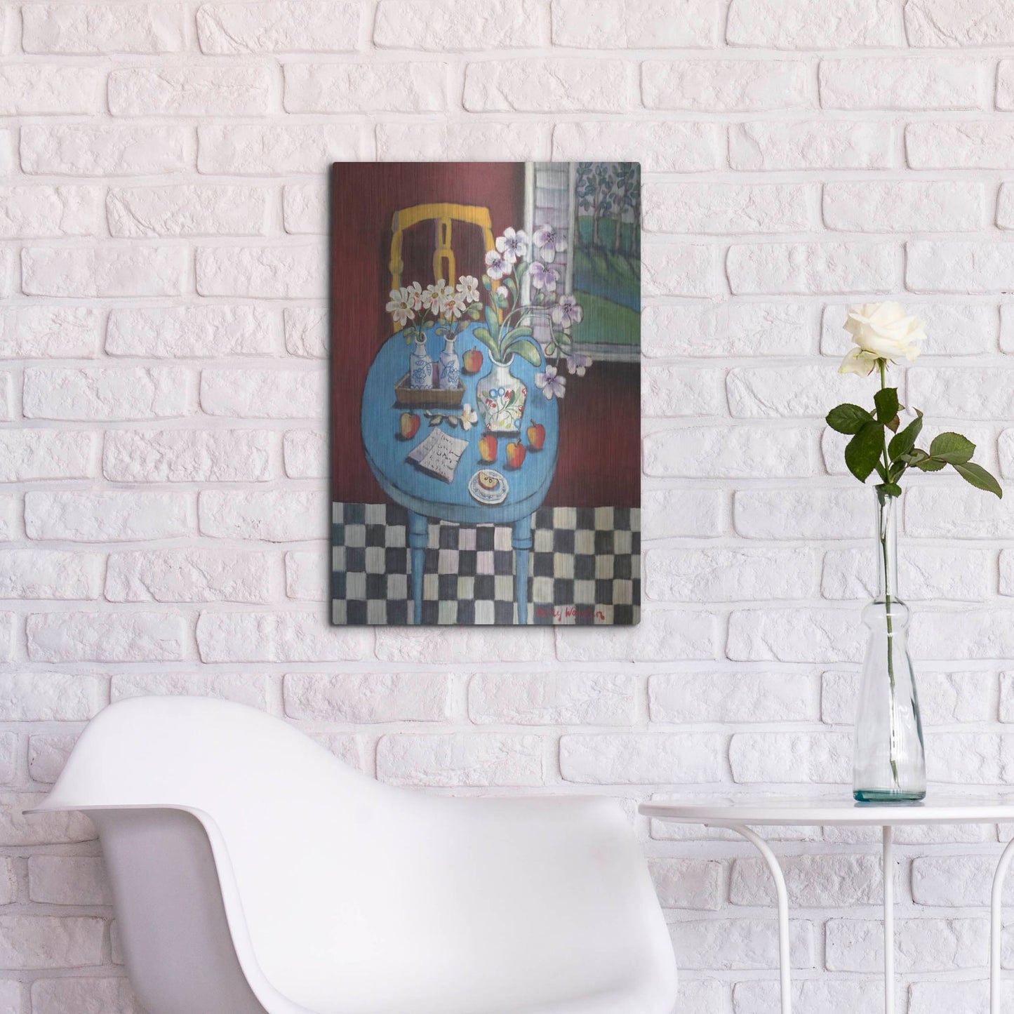 Luxe Metal Art 'La table en bleu' by Holly Wojhan, Metal Wall Art,16x24