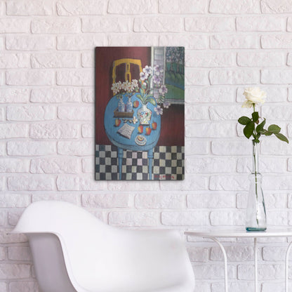 Luxe Metal Art 'La table en bleu' by Holly Wojhan, Metal Wall Art,16x24