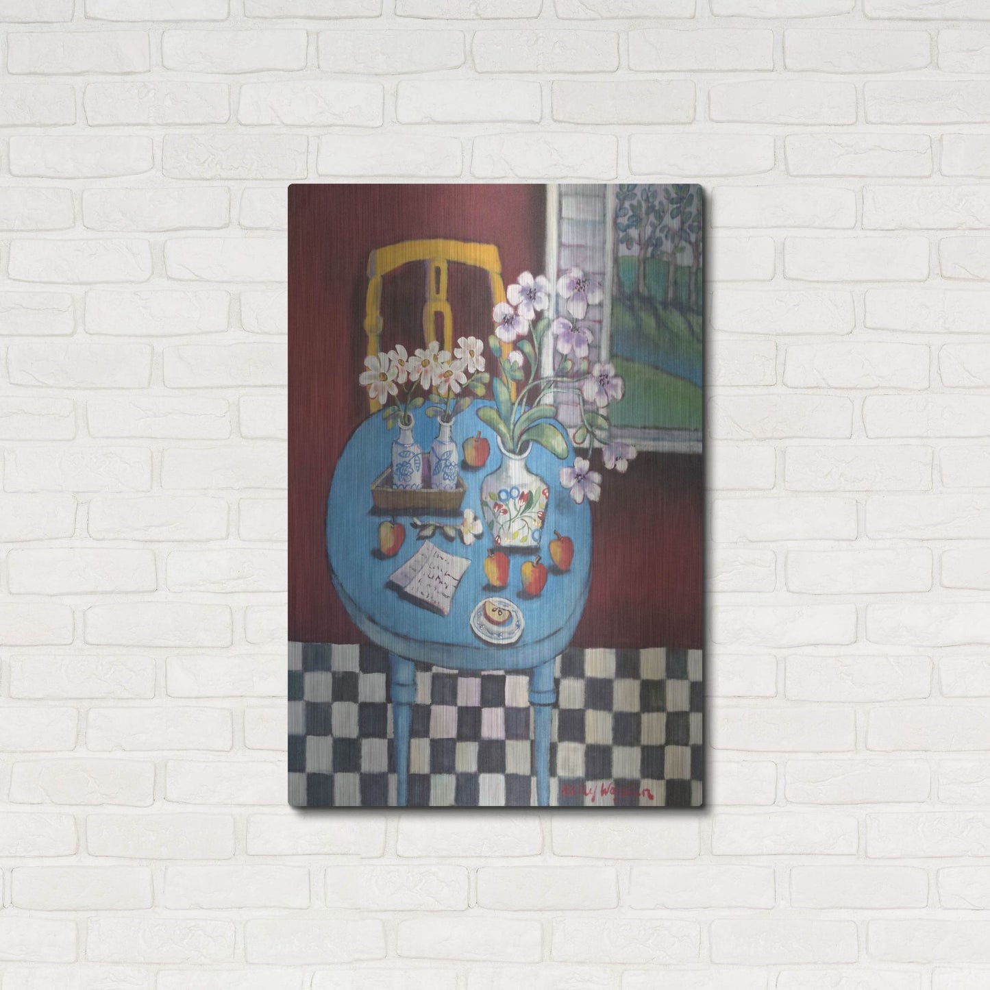 Luxe Metal Art 'La table en bleu' by Holly Wojhan, Metal Wall Art,24x36