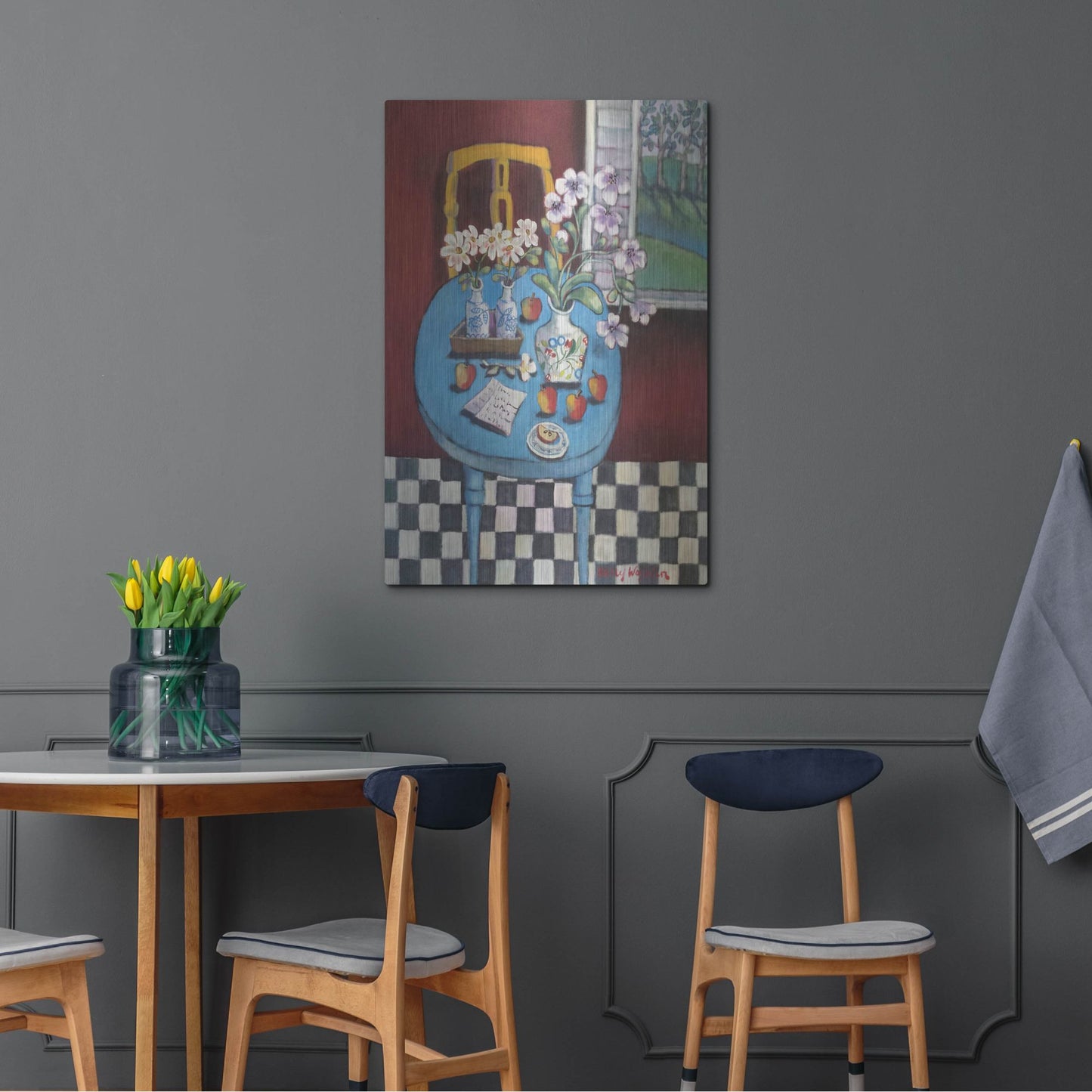 Luxe Metal Art 'La table en bleu' by Holly Wojhan, Metal Wall Art,24x36