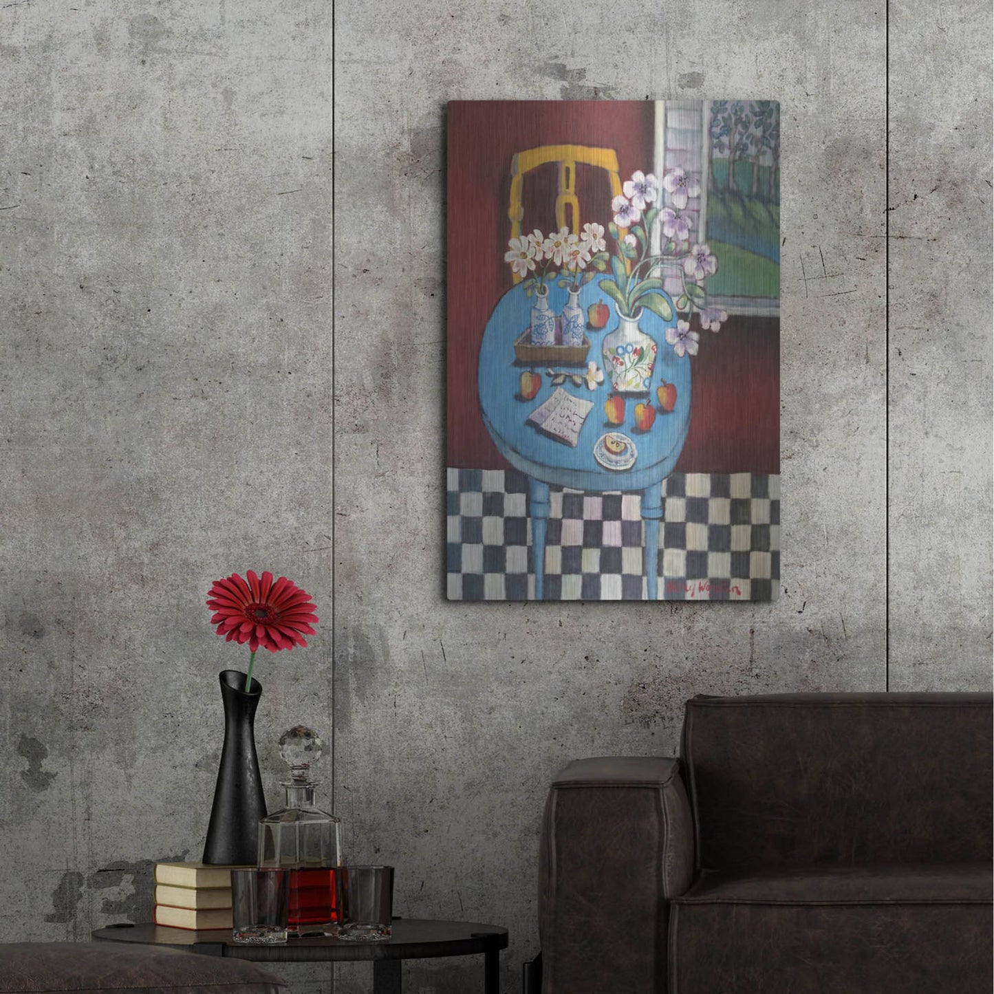 Luxe Metal Art 'La table en bleu' by Holly Wojhan, Metal Wall Art,24x36