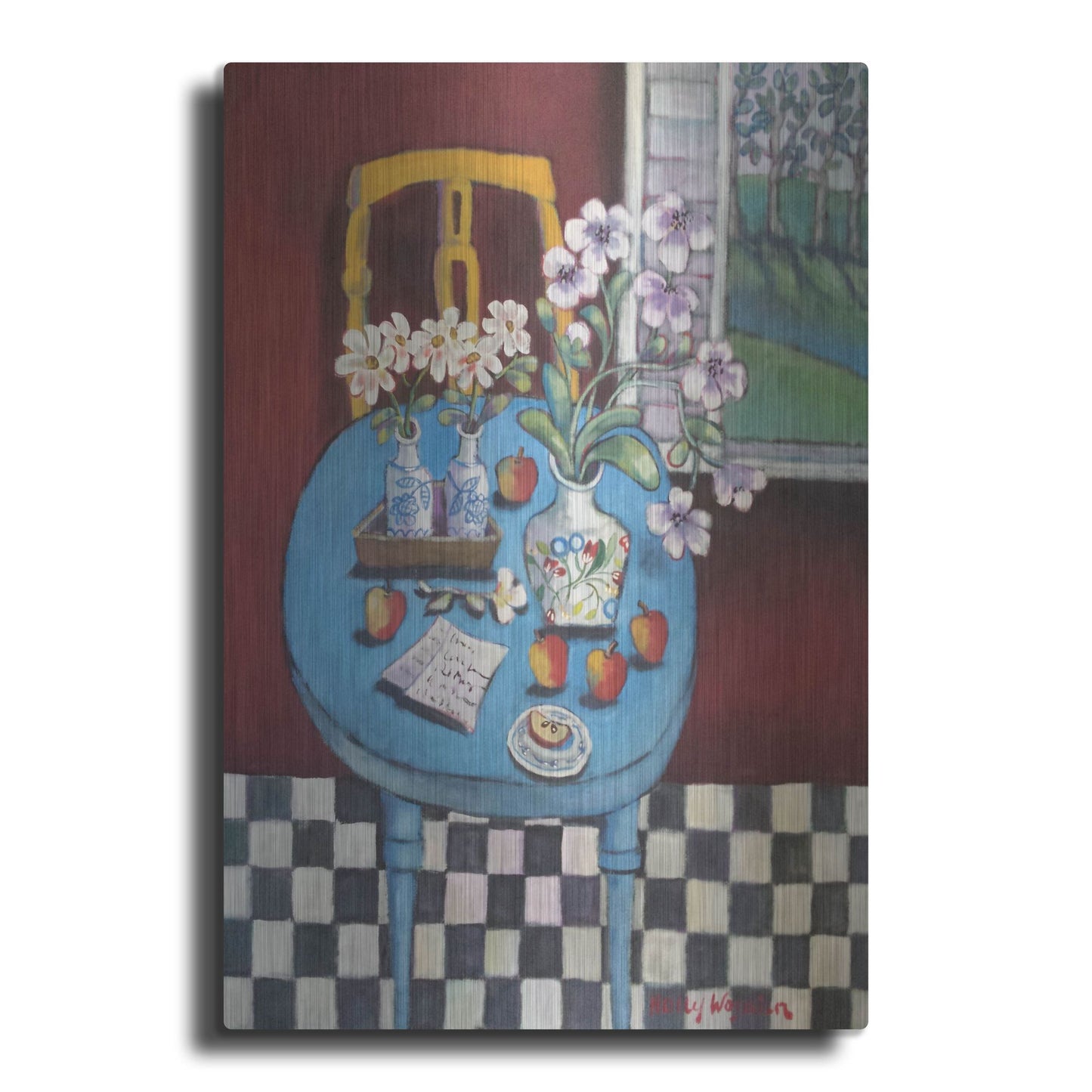 Luxe Metal Art 'La table en bleu' by Holly Wojhan, Metal Wall Art