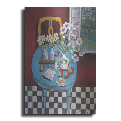 Luxe Metal Art 'La table en bleu' by Holly Wojhan, Metal Wall Art