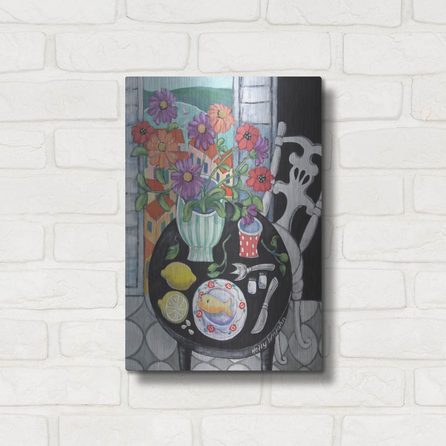 Luxe Metal Art 'Fish Dinner by the Sea' by Holly Wojhan, Metal Wall Art,12x16