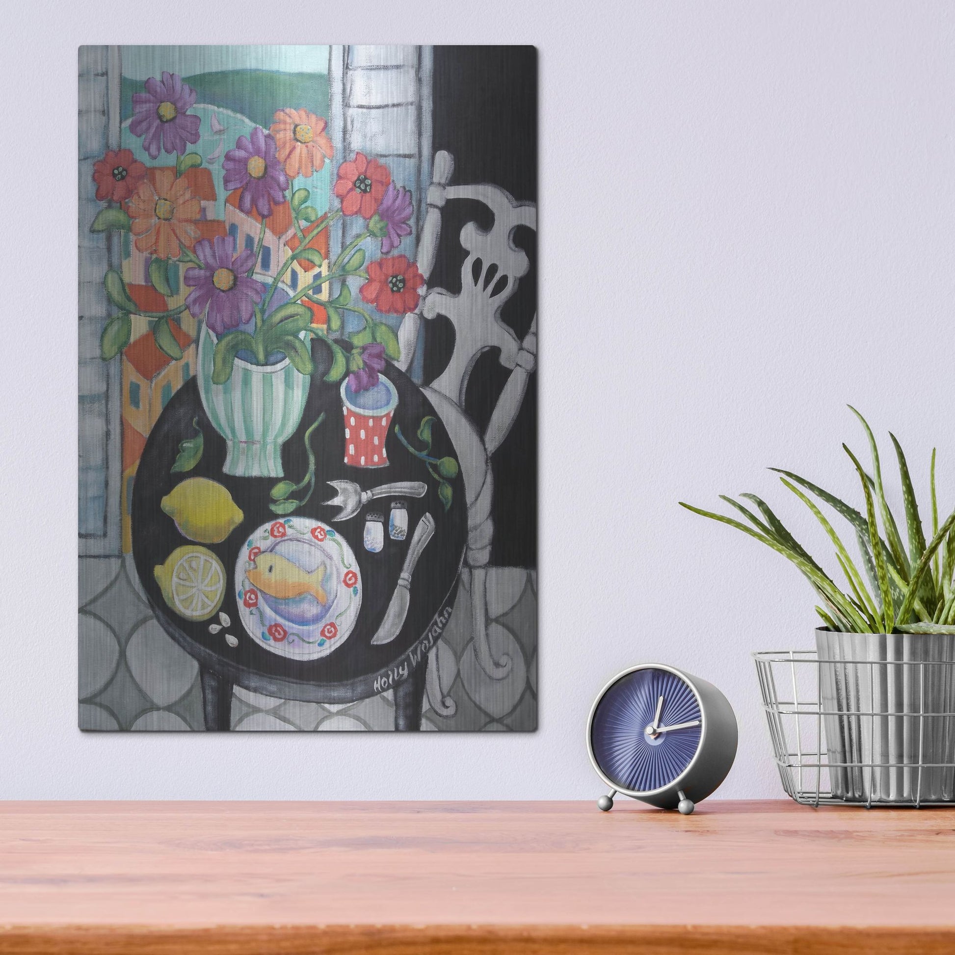 Luxe Metal Art 'Fish Dinner by the Sea' by Holly Wojhan, Metal Wall Art,12x16