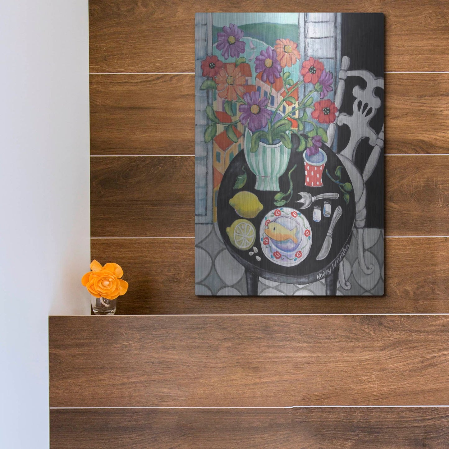 Luxe Metal Art 'Fish Dinner by the Sea' by Holly Wojhan, Metal Wall Art,12x16