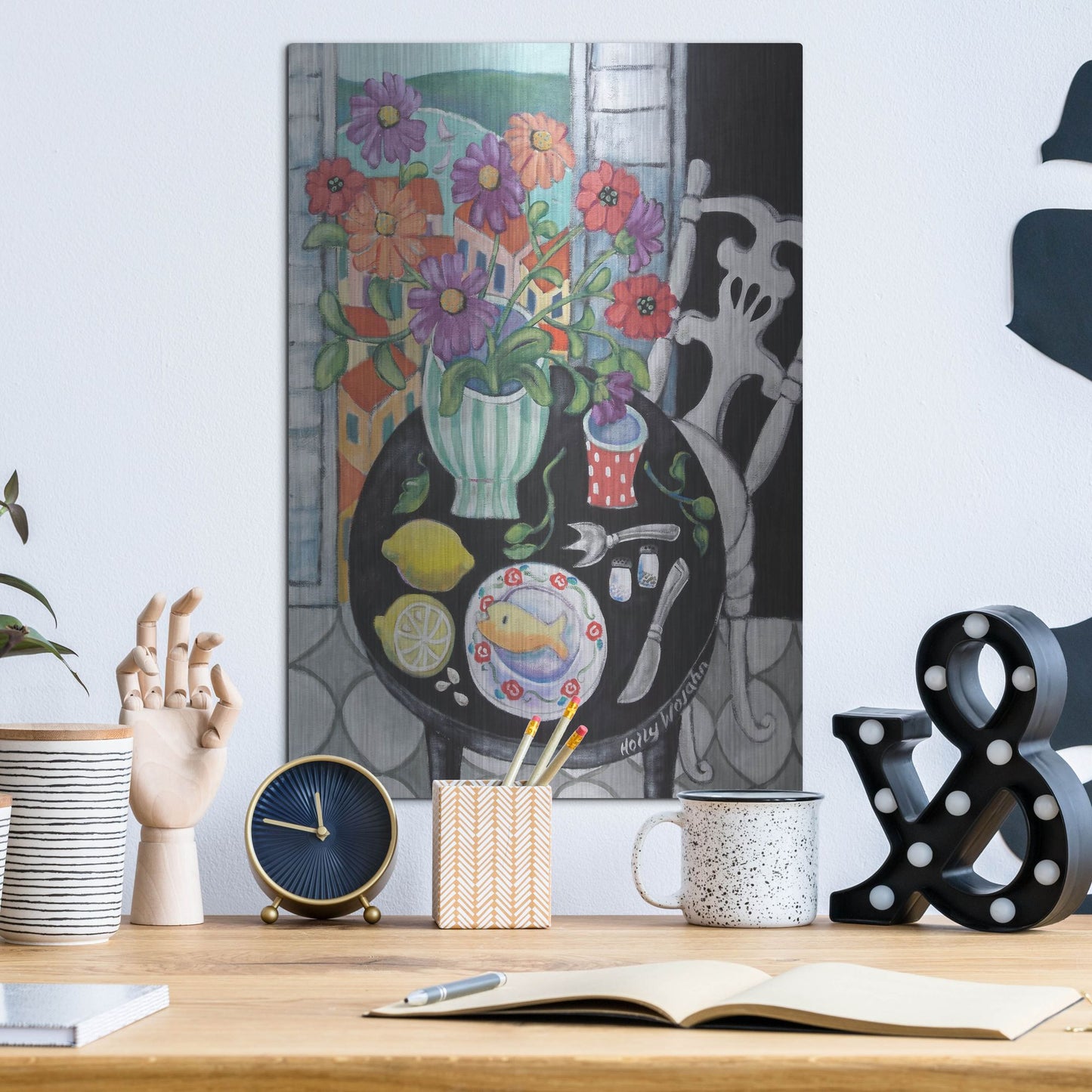 Luxe Metal Art 'Fish Dinner by the Sea' by Holly Wojhan, Metal Wall Art,12x16