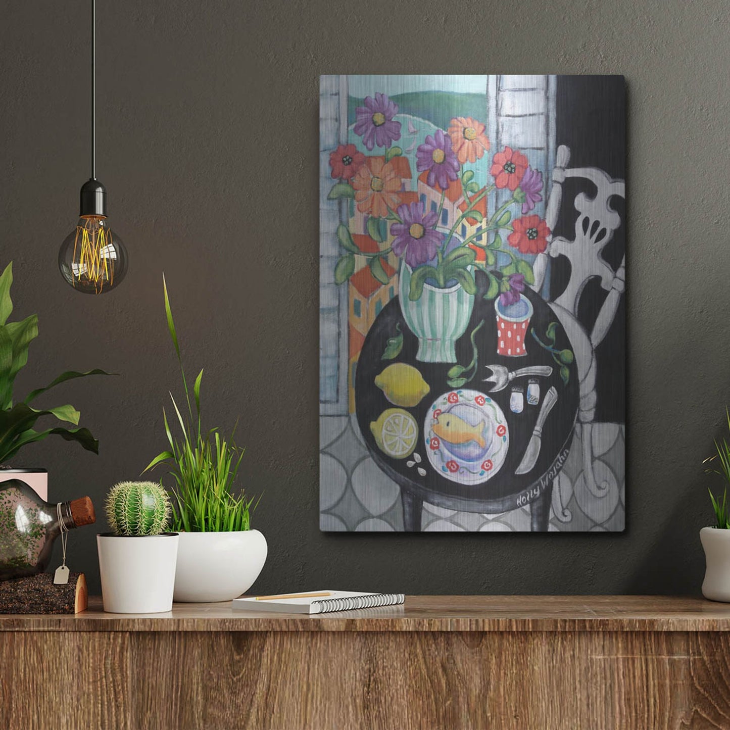 Luxe Metal Art 'Fish Dinner by the Sea' by Holly Wojhan, Metal Wall Art,12x16