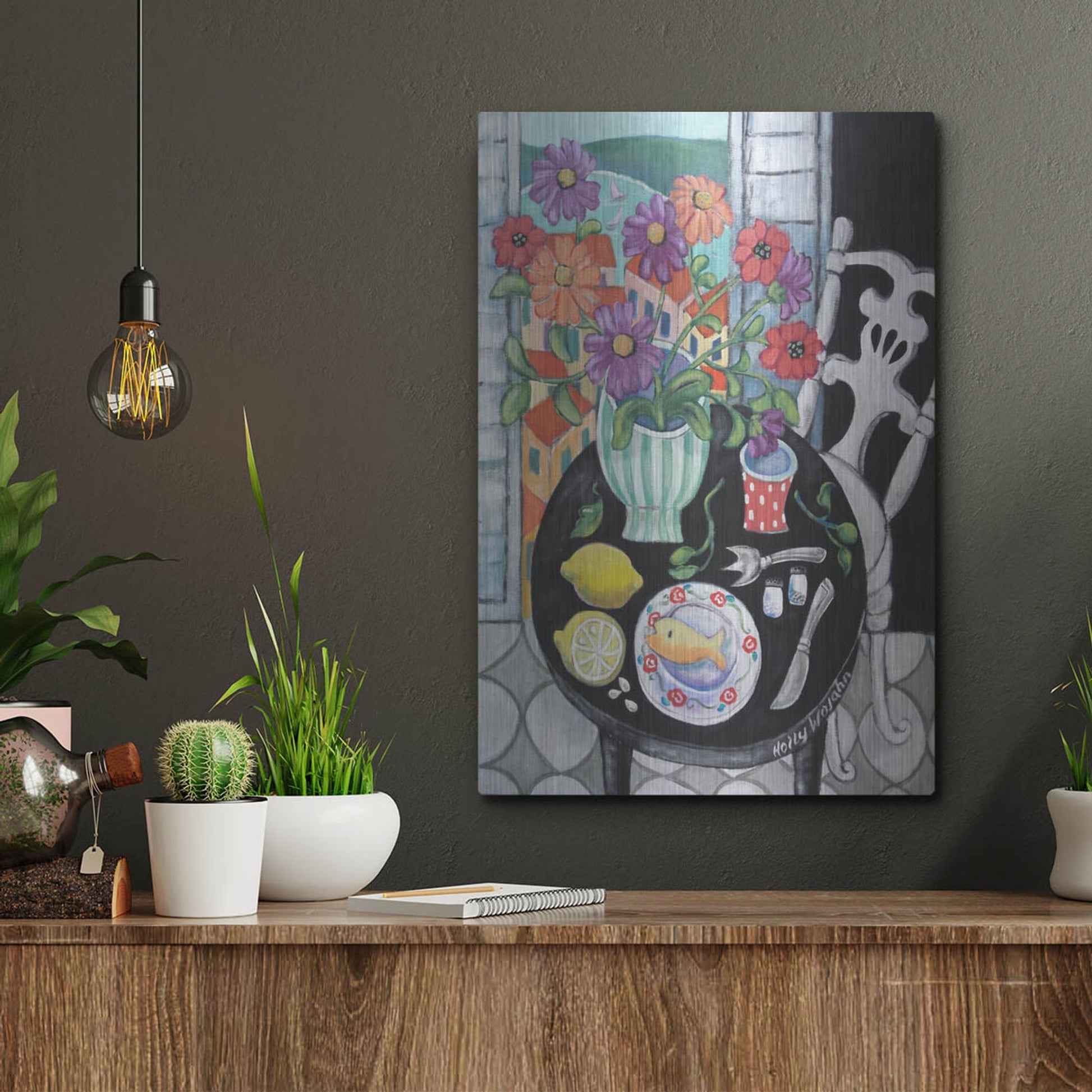 Luxe Metal Art 'Fish Dinner by the Sea' by Holly Wojhan, Metal Wall Art,12x16