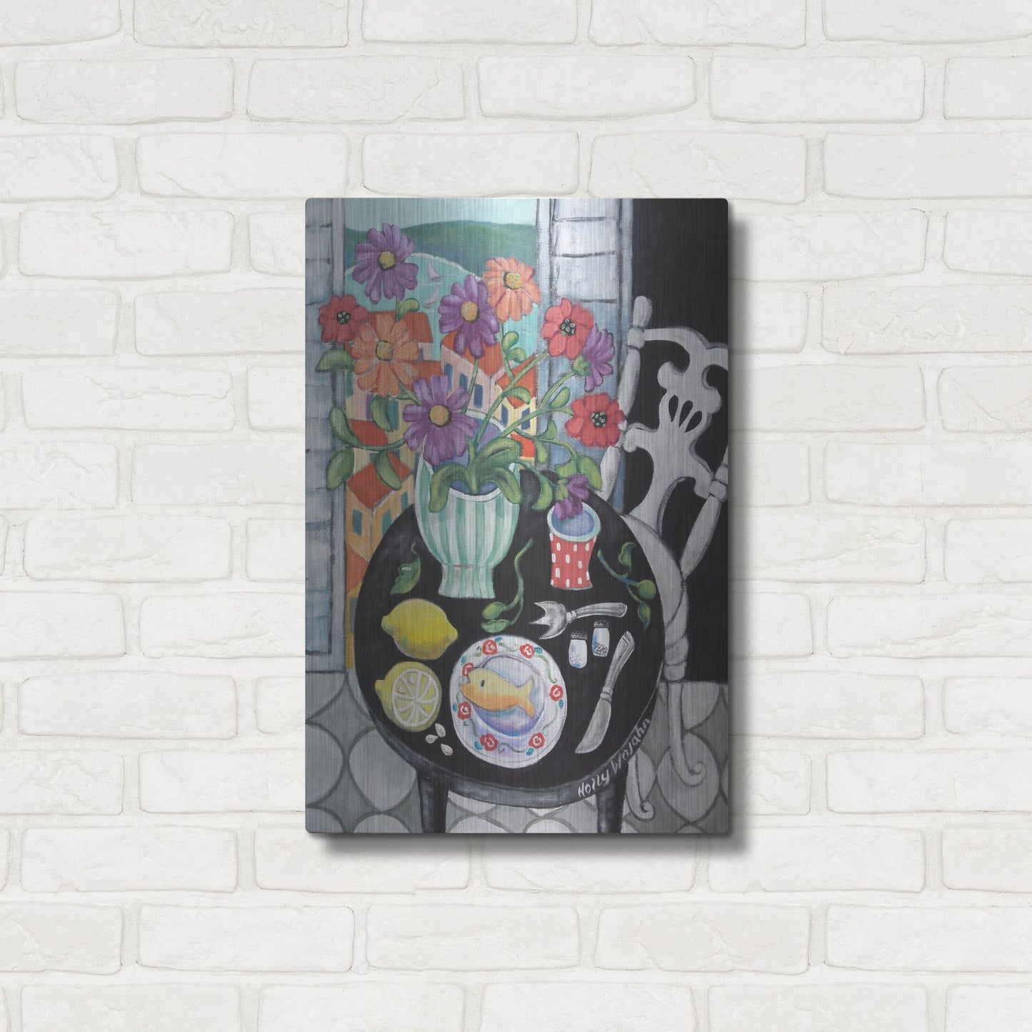 Luxe Metal Art 'Fish Dinner by the Sea' by Holly Wojhan, Metal Wall Art,16x24