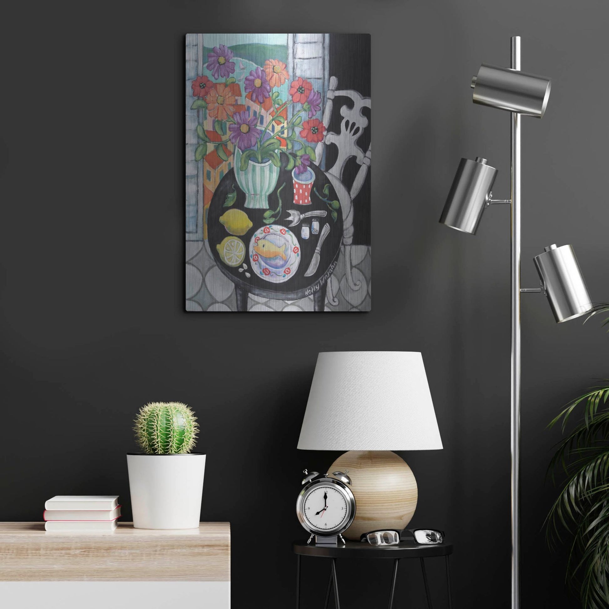 Luxe Metal Art 'Fish Dinner by the Sea' by Holly Wojhan, Metal Wall Art,16x24