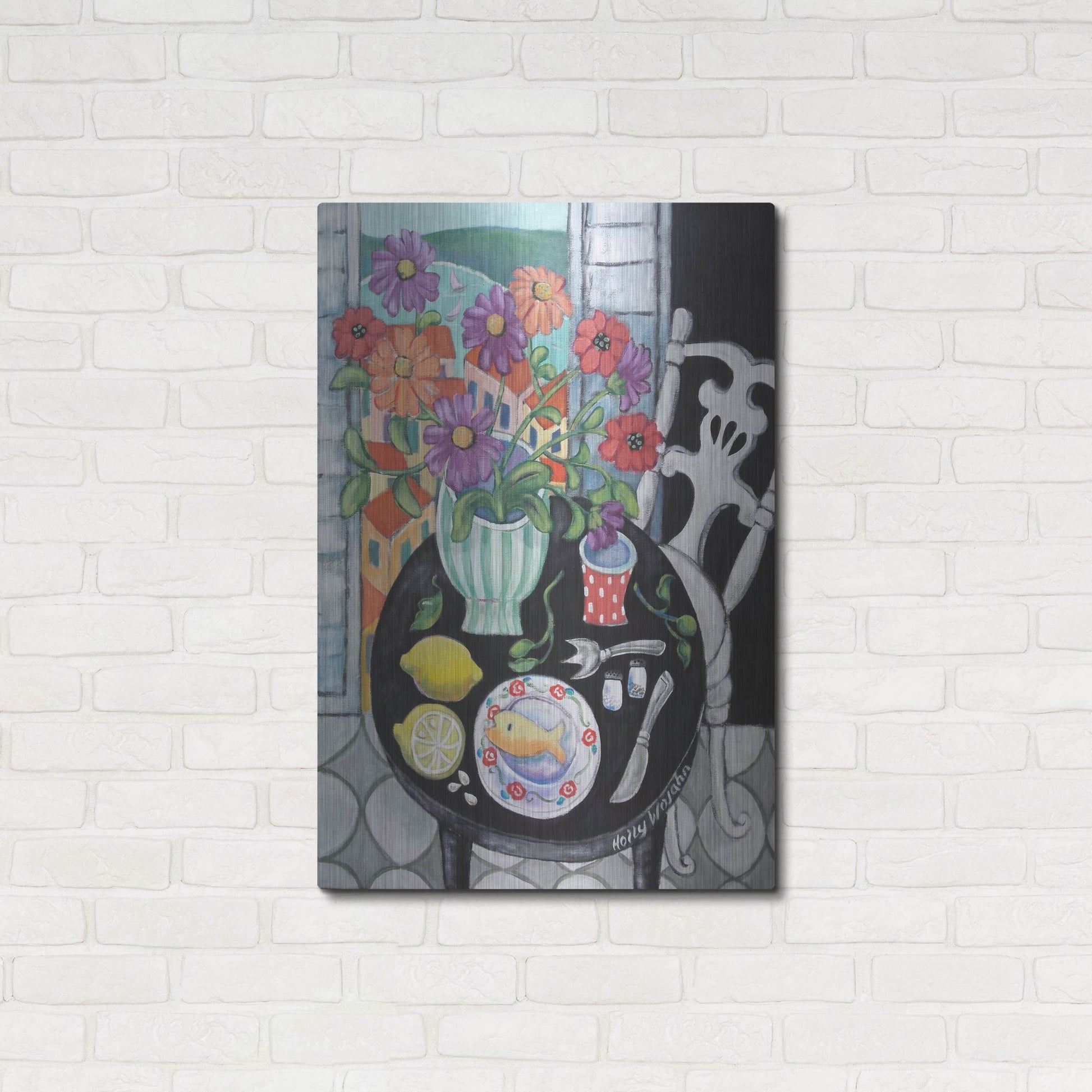 Luxe Metal Art 'Fish Dinner by the Sea' by Holly Wojhan, Metal Wall Art,24x36