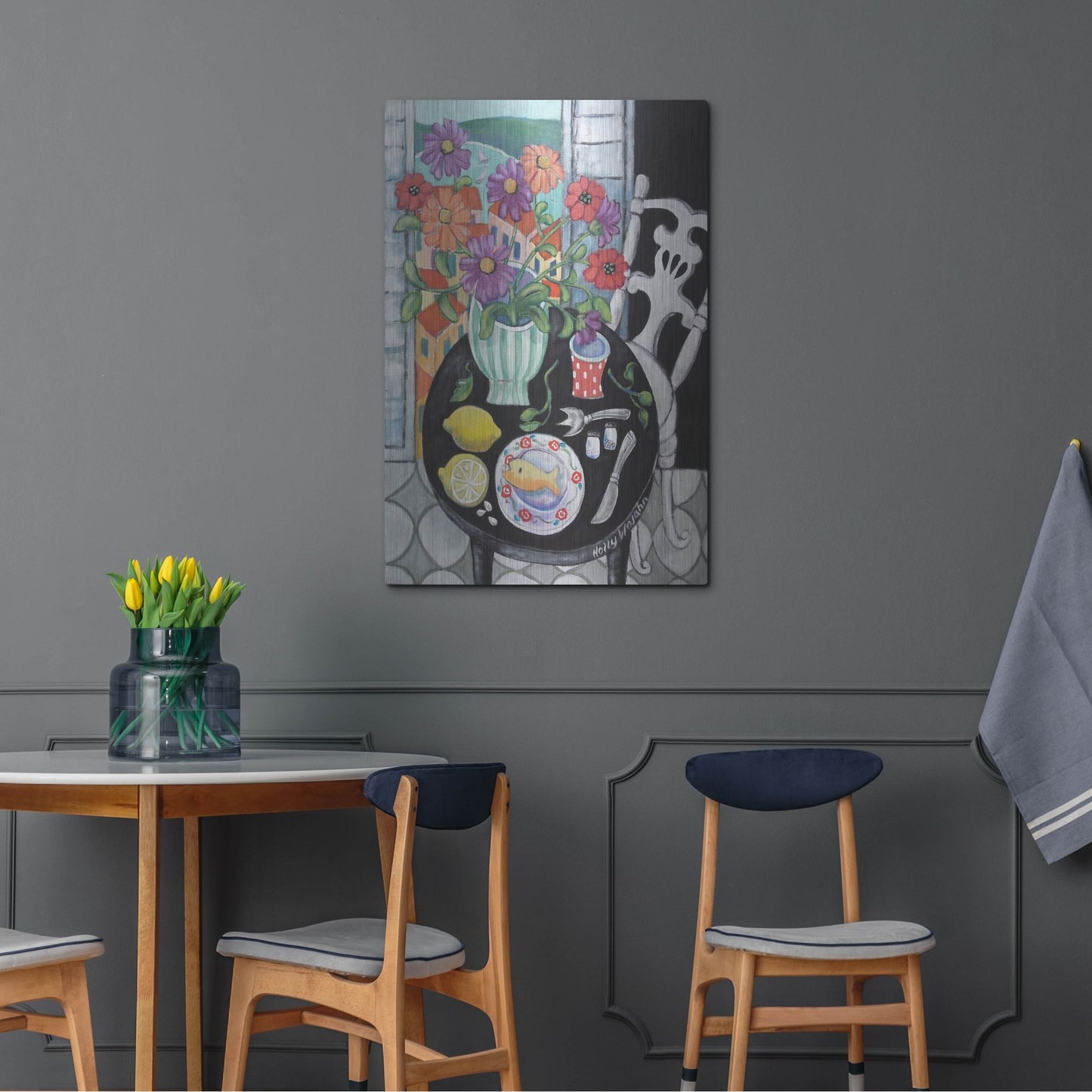 Luxe Metal Art 'Fish Dinner by the Sea' by Holly Wojhan, Metal Wall Art,24x36