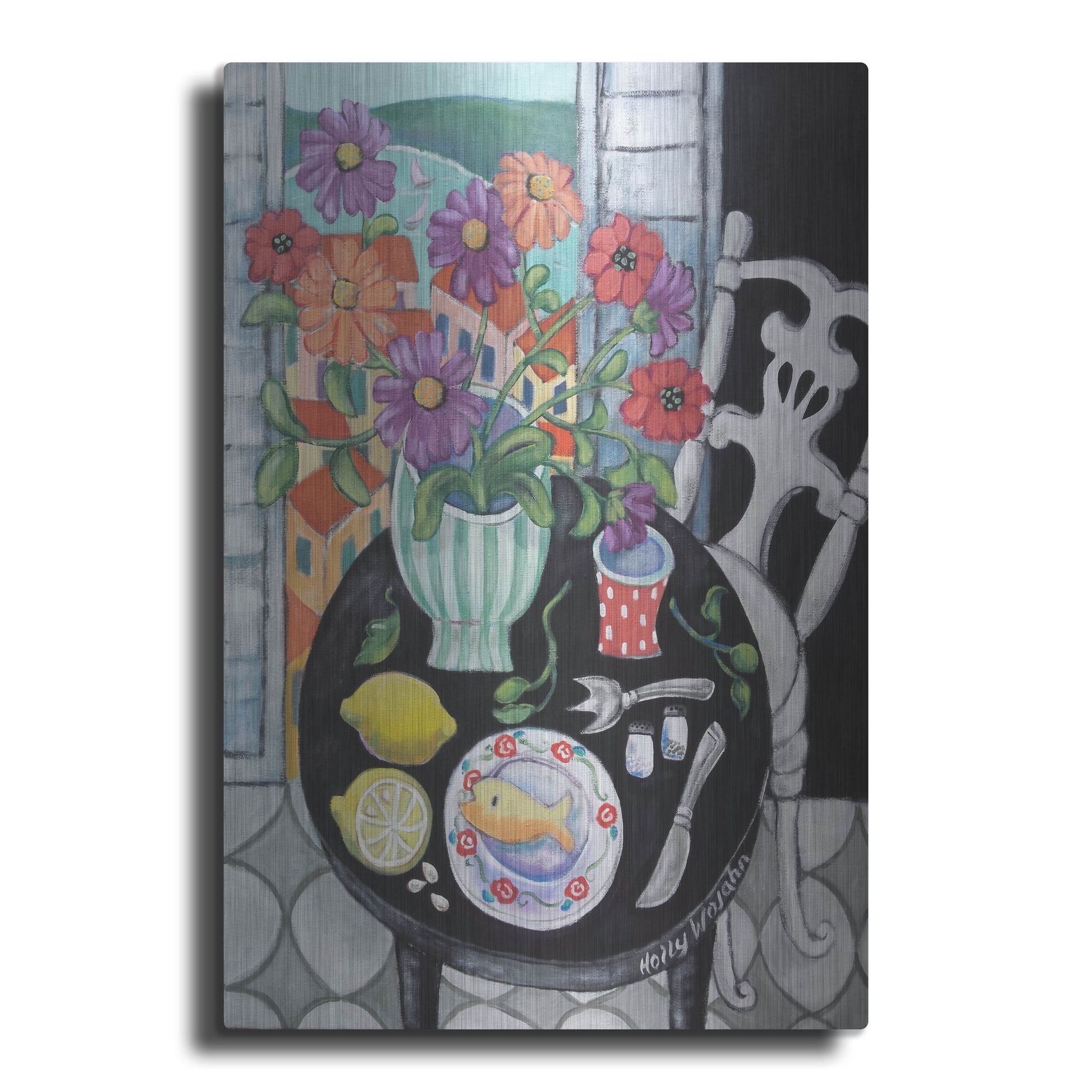 Luxe Metal Art 'Fish Dinner by the Sea' by Holly Wojhan, Metal Wall Art