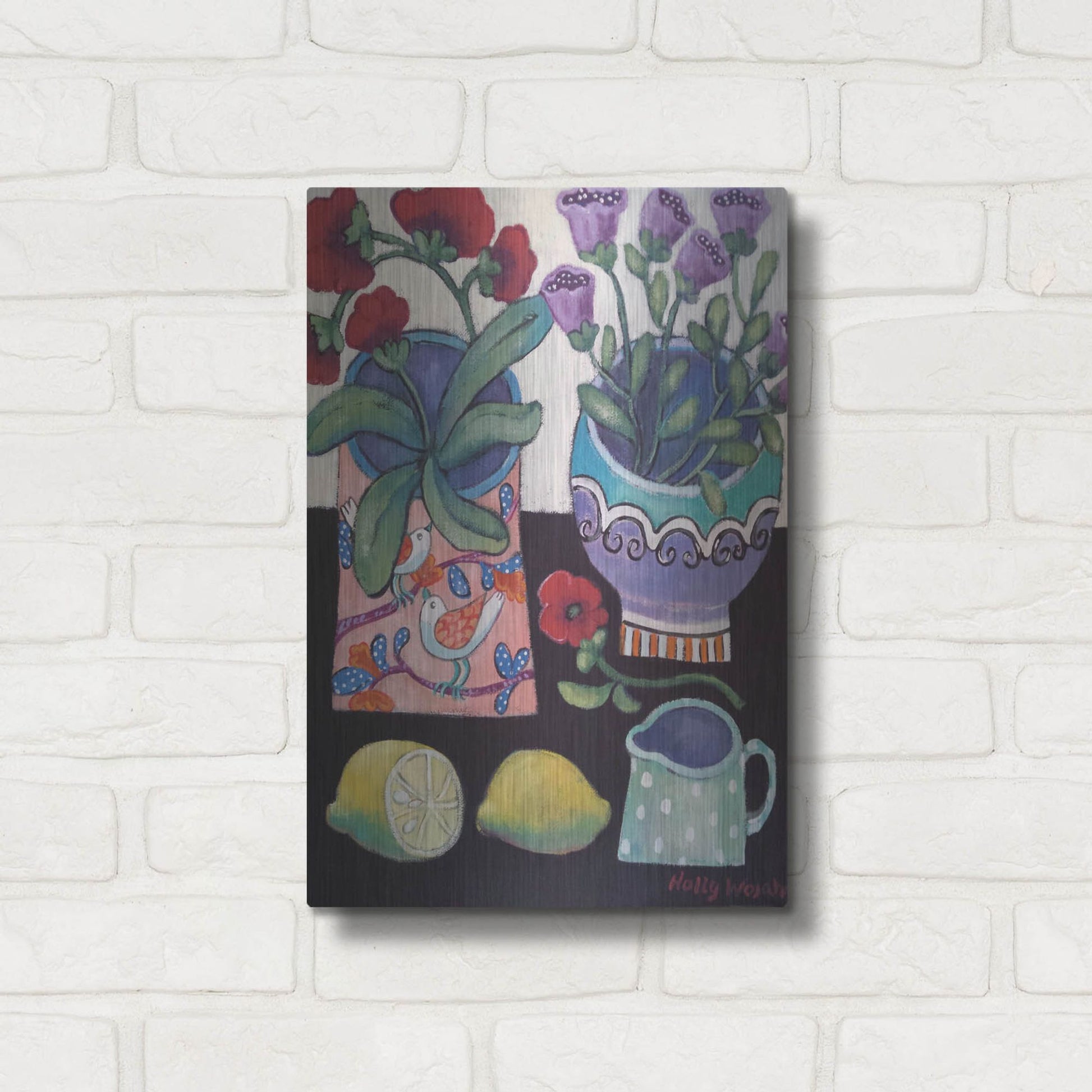 Luxe Metal Art 'Happy Still Life with Lemon' by Holly Wojhan, Metal Wall Art,12x16