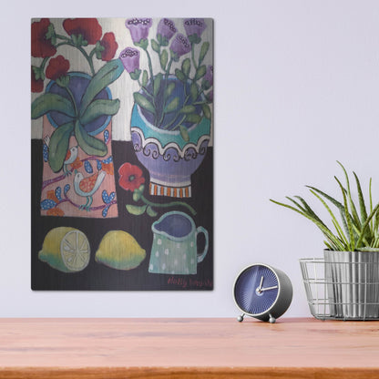 Luxe Metal Art 'Happy Still Life with Lemon' by Holly Wojhan, Metal Wall Art,12x16