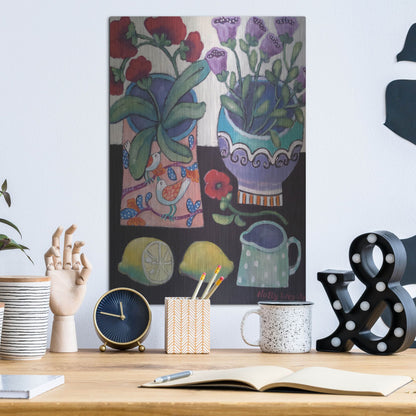 Luxe Metal Art 'Happy Still Life with Lemon' by Holly Wojhan, Metal Wall Art,12x16