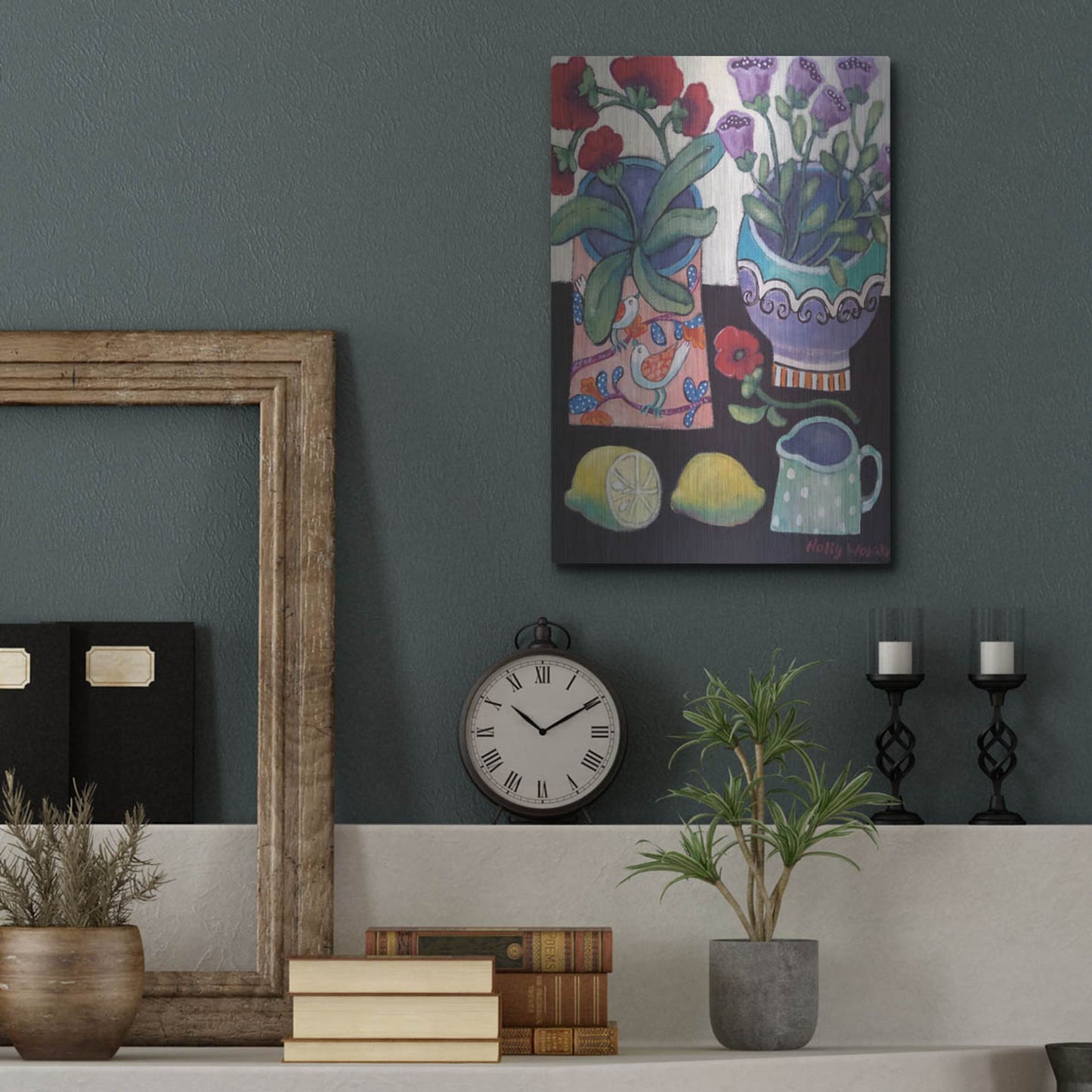 Luxe Metal Art 'Happy Still Life with Lemon' by Holly Wojhan, Metal Wall Art,12x16