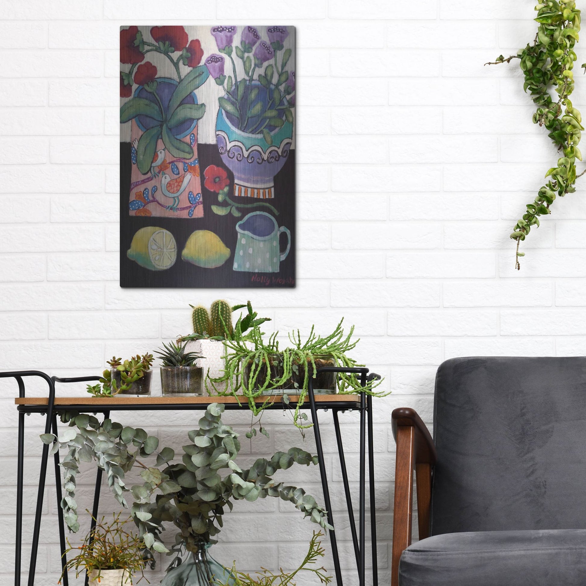 Luxe Metal Art 'Happy Still Life with Lemon' by Holly Wojhan, Metal Wall Art,12x16