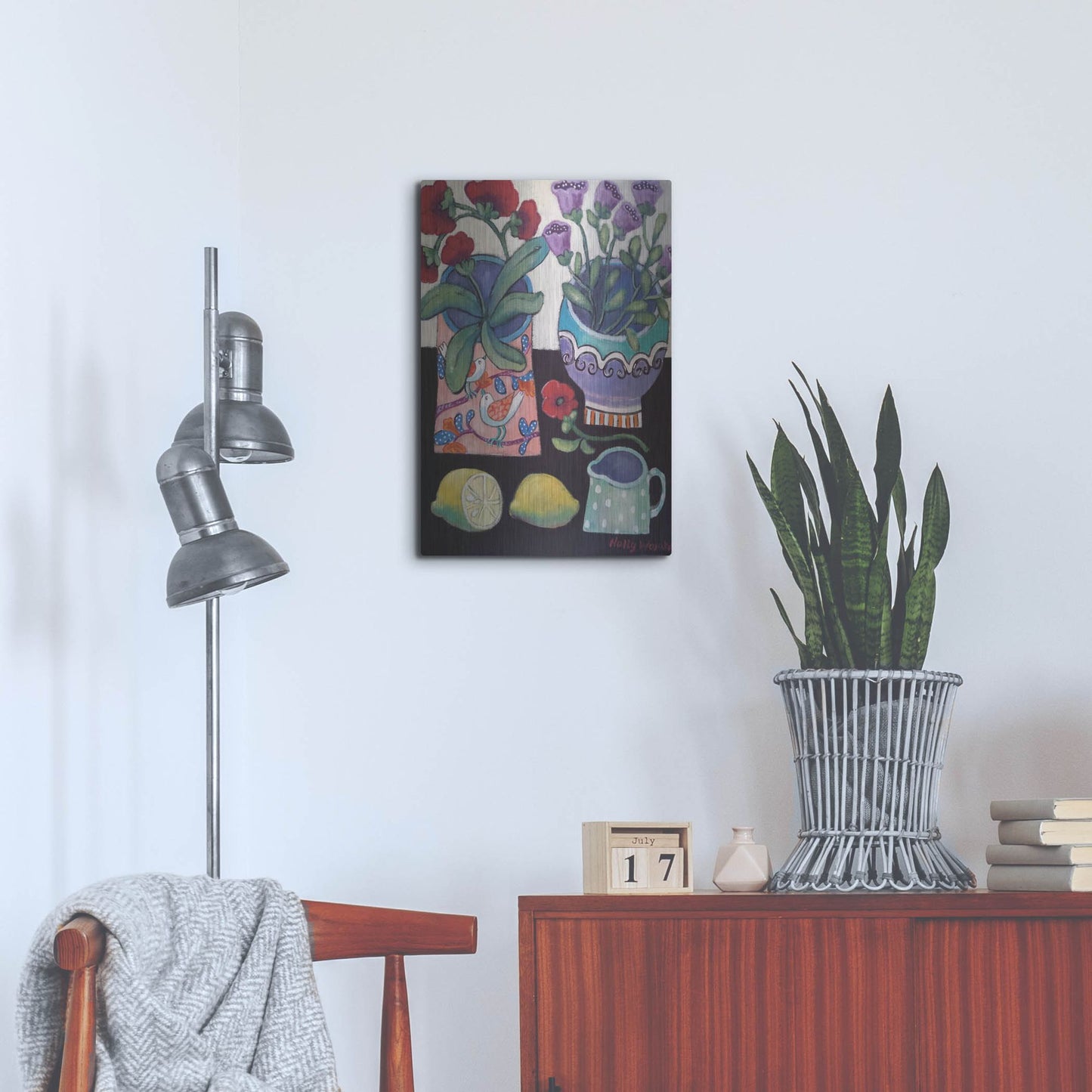 Luxe Metal Art 'Happy Still Life with Lemon' by Holly Wojhan, Metal Wall Art,16x24
