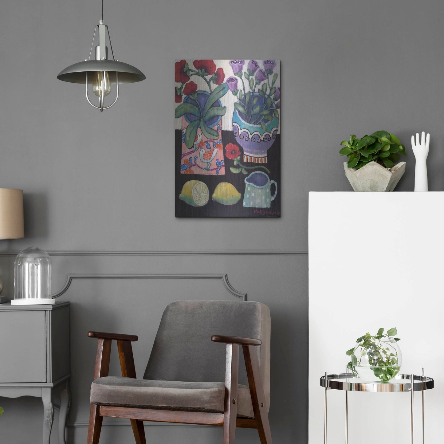 Luxe Metal Art 'Happy Still Life with Lemon' by Holly Wojhan, Metal Wall Art,16x24